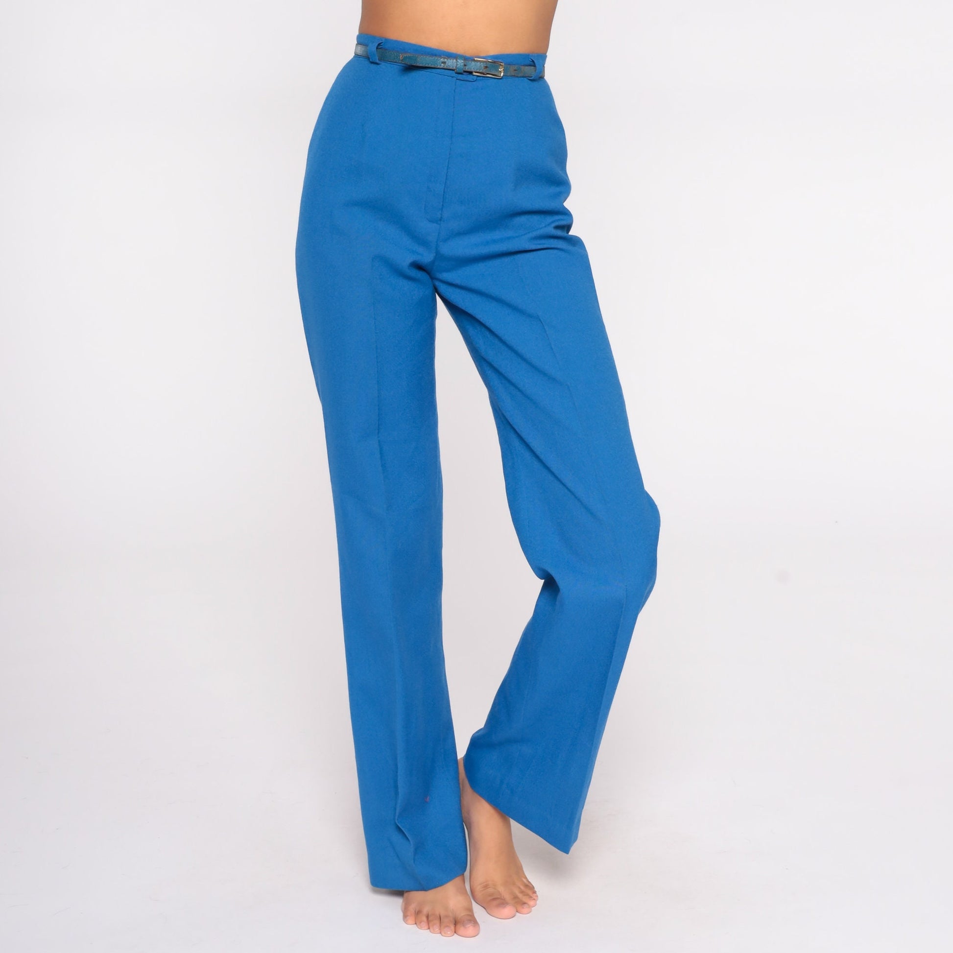 70s Blue High-Rise Straight Leg Trousers Small Tall