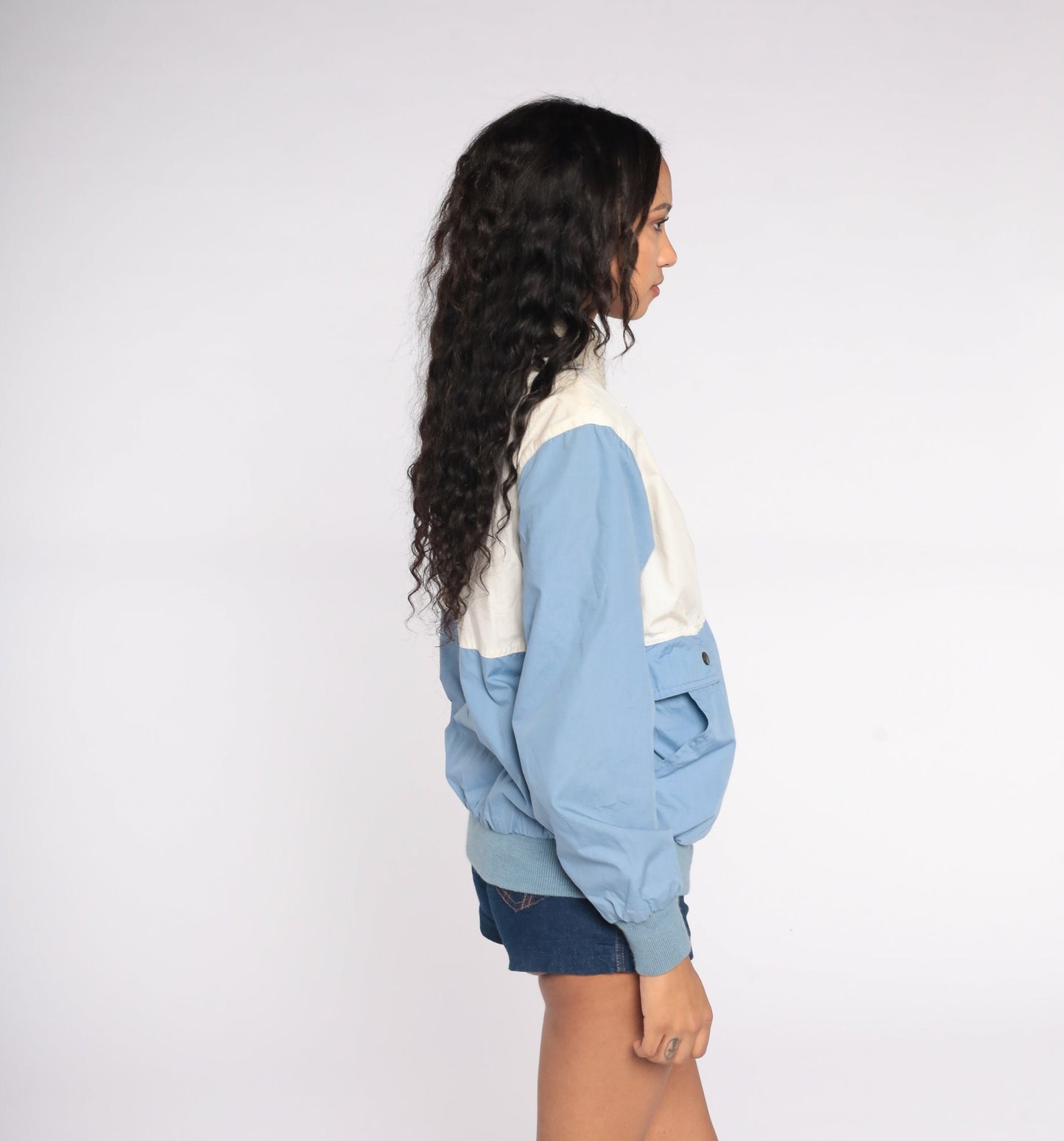 80s Baby Blue Reversible Windbreaker Jacket Color Block Grey White Small Medium