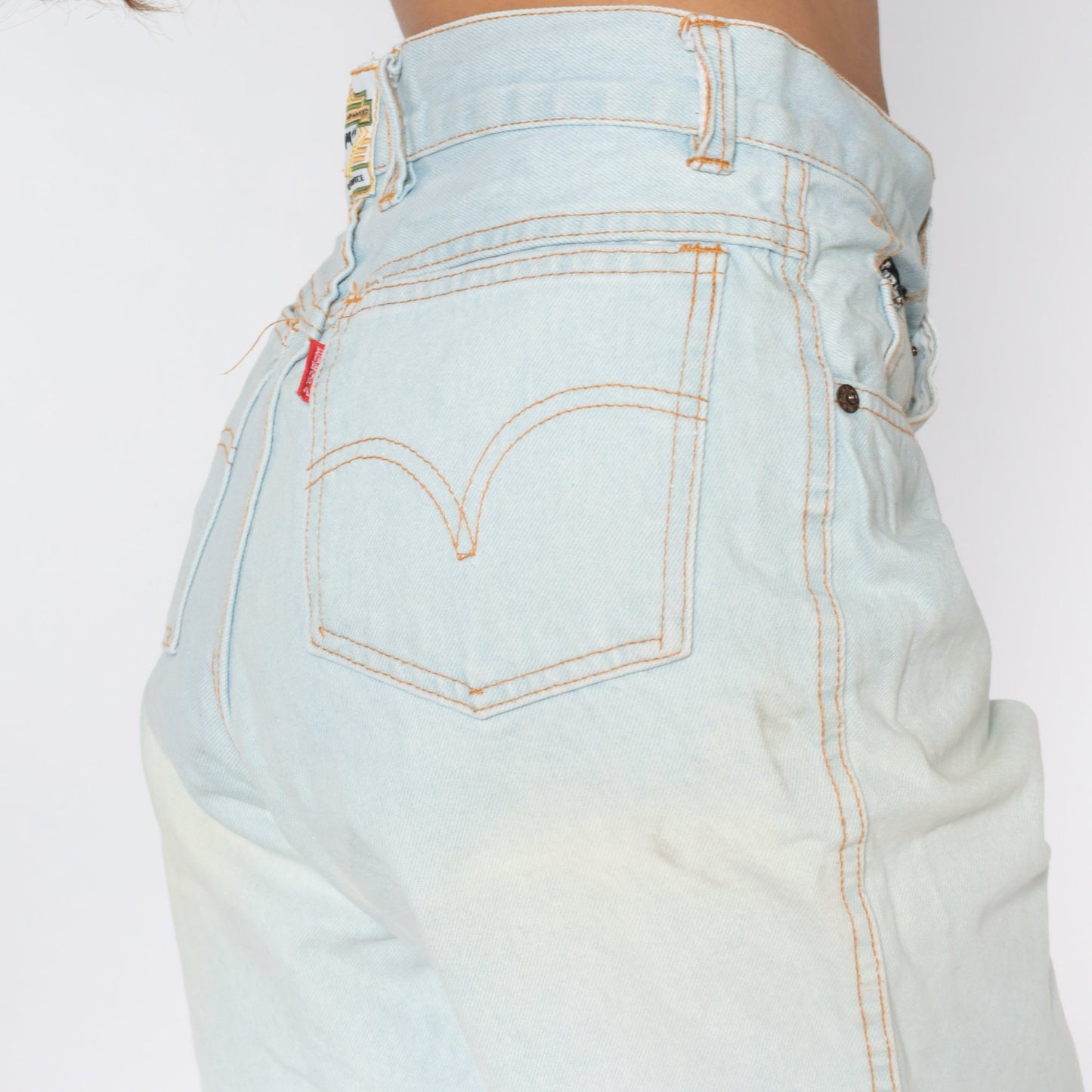 90s Neon Surfer Denim Shorts High Waisted Blue Jean Bermuda Medium