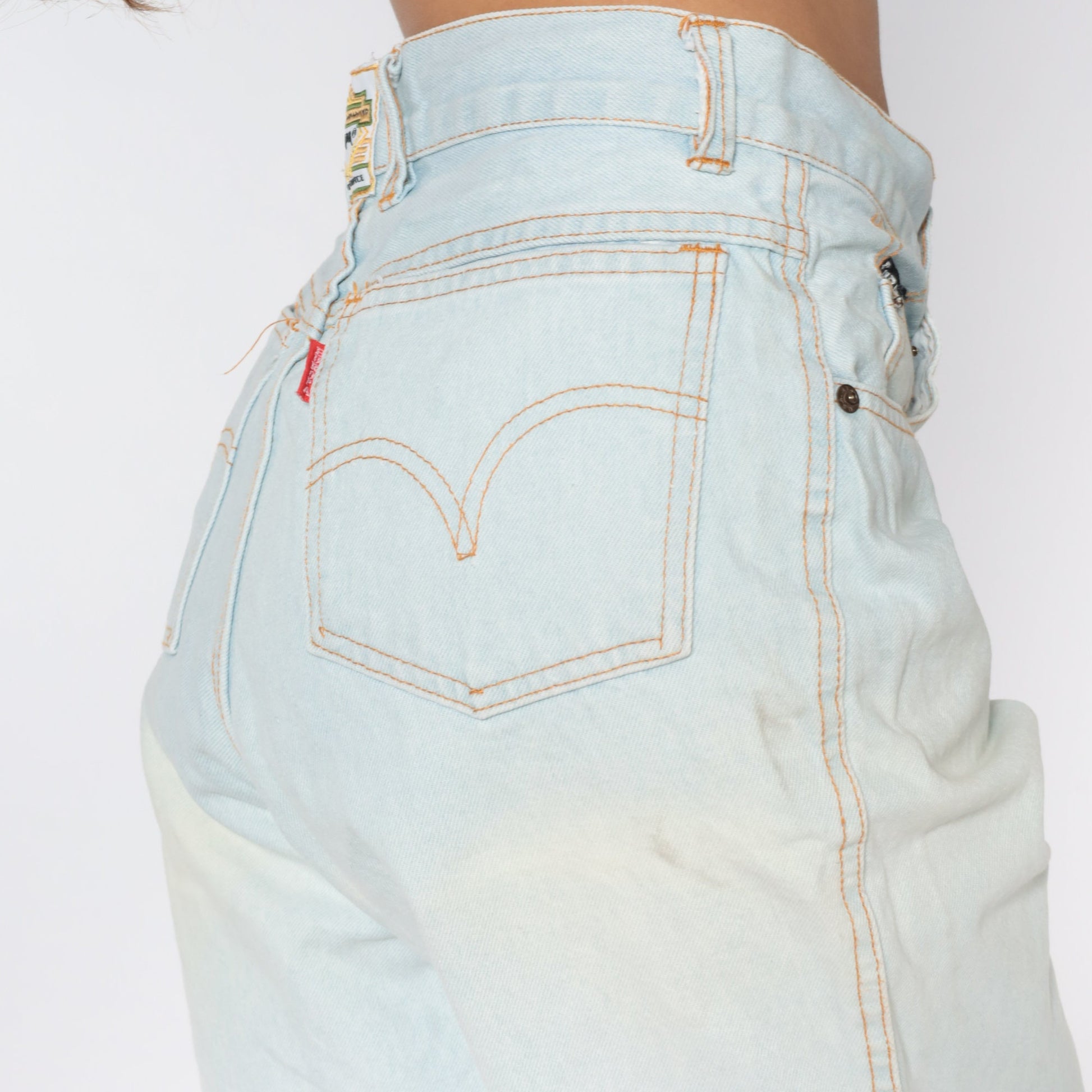 90s Neon Surfer Denim Shorts High Waisted Blue Jean Bermuda Medium