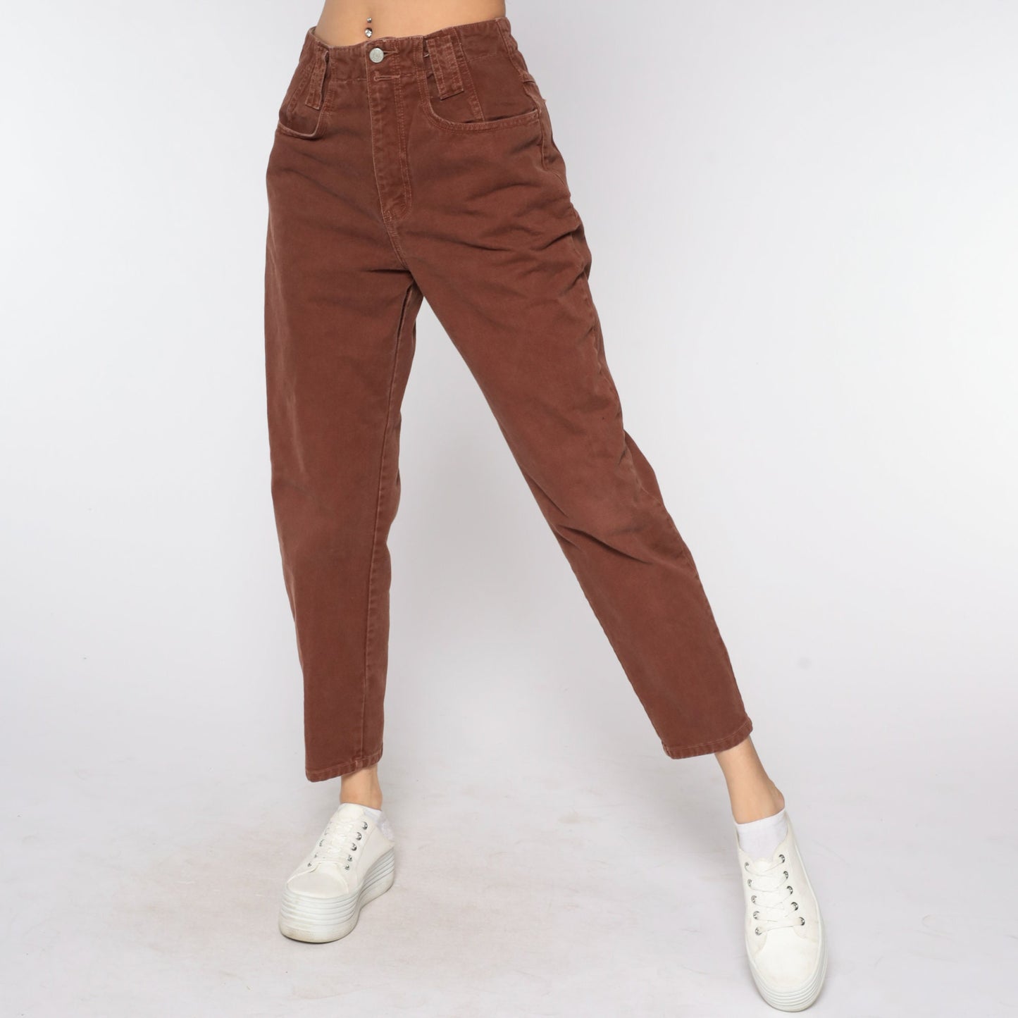 80s Brown High-Waist Tapered Jeans Denim Pants Medium 29