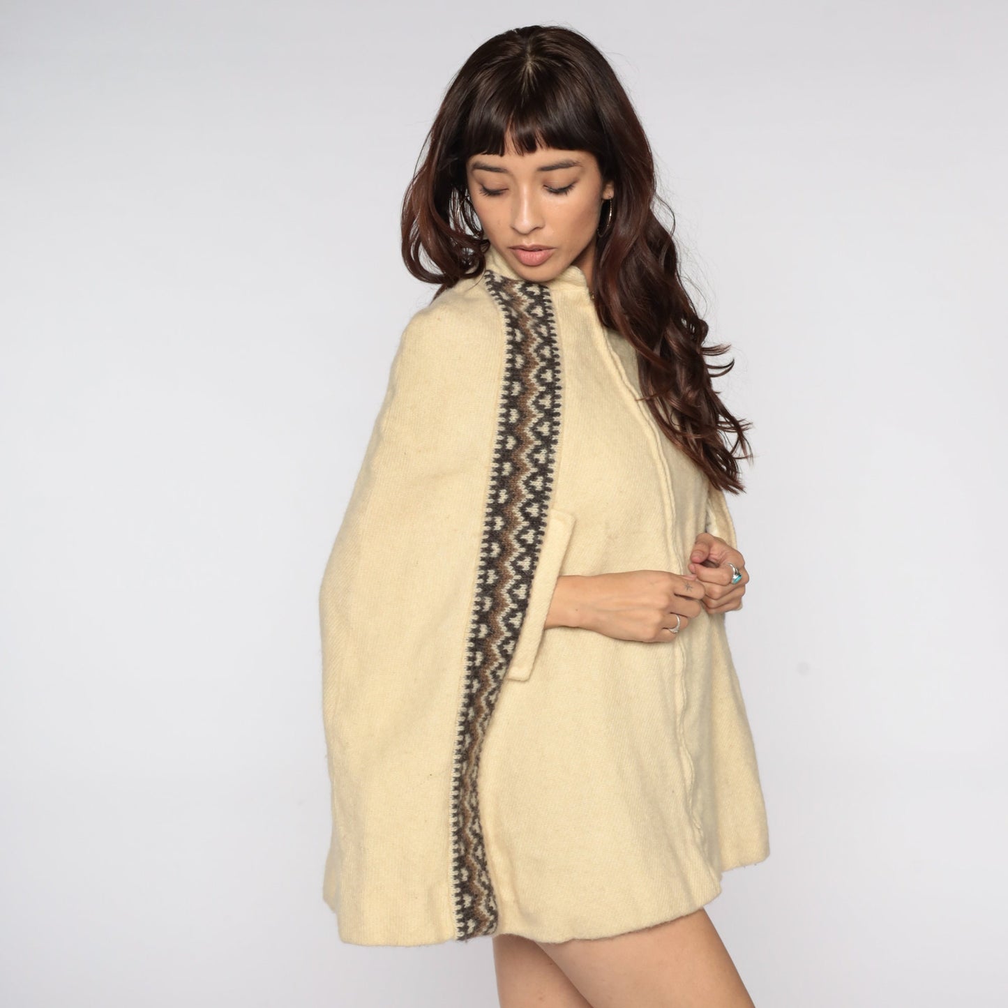 1960s Icelandic Wool Cape Cream Zip Jacket Mod Medium