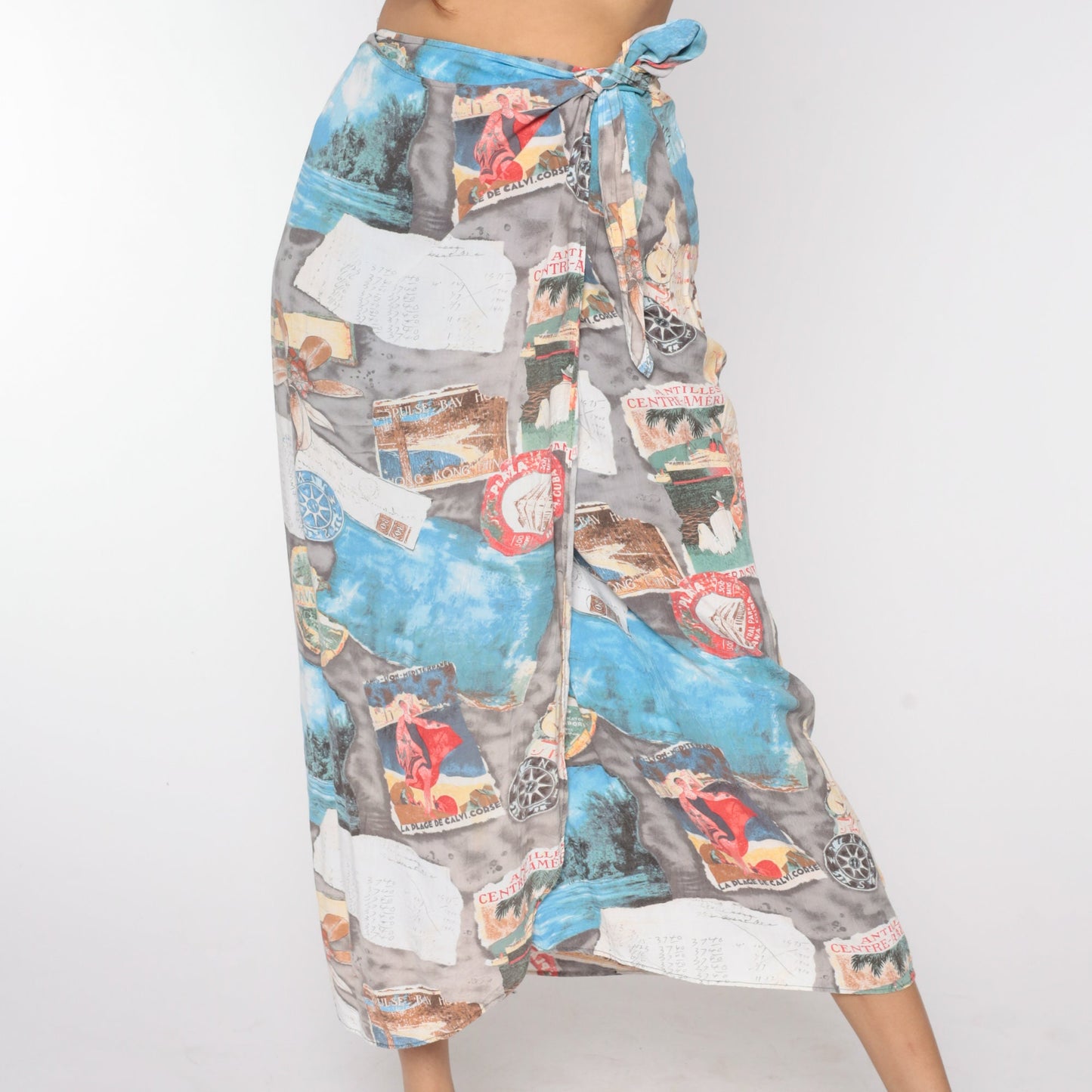90s Jams World Tropical Wrap Midi Skirt Corsica France Print Small