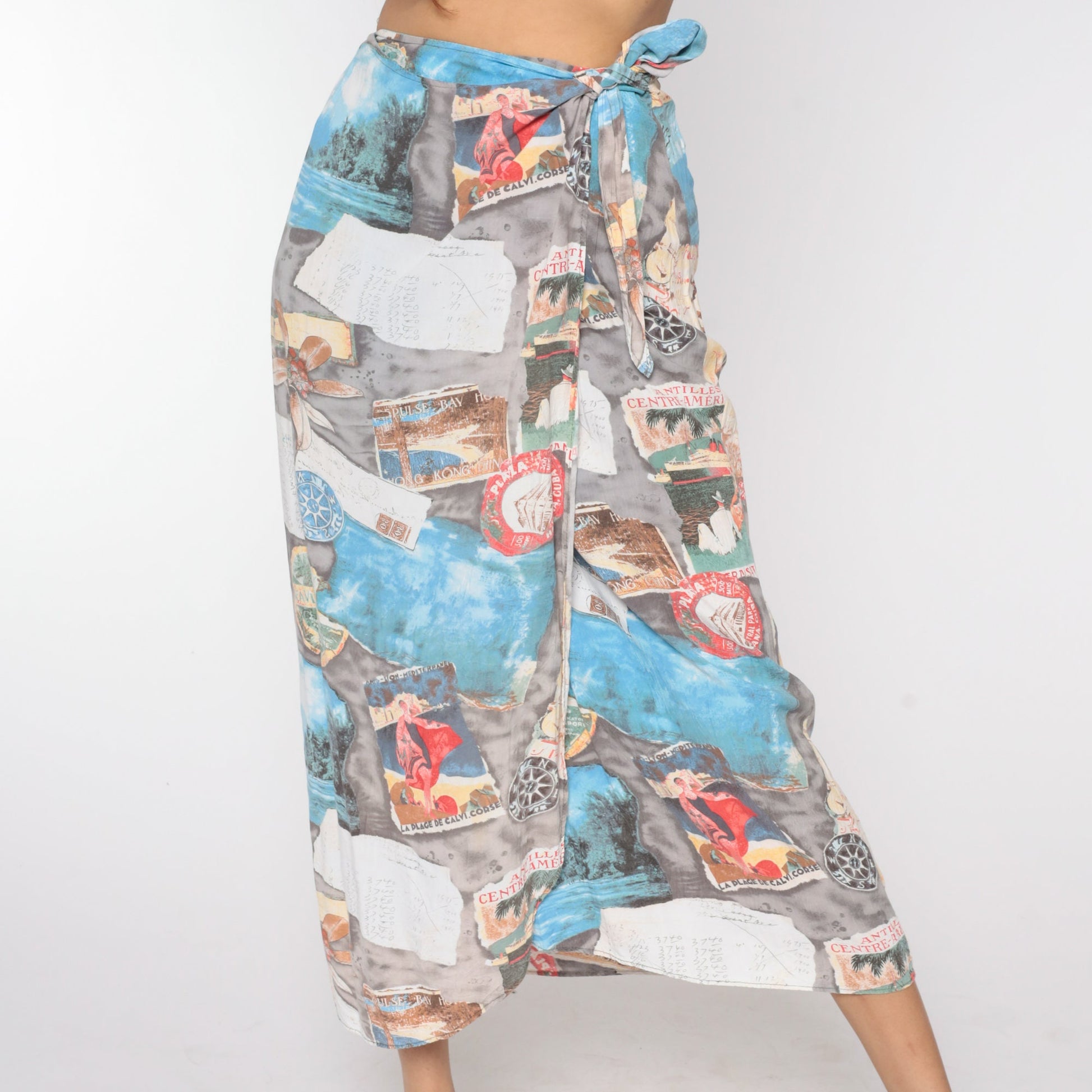 90s Jams World Tropical Wrap Midi Skirt Corsica France Print Small