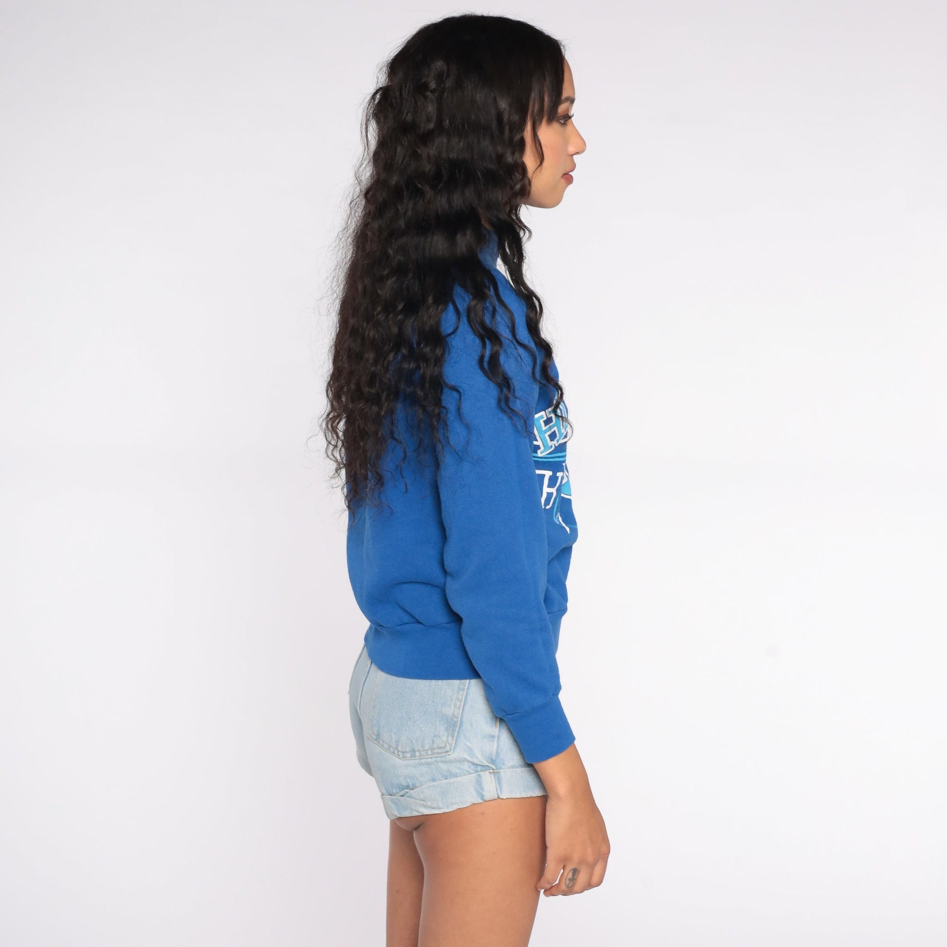 80s Hollywood High Sweatshirt Royal Blue Graphic Raglan Pullover Small