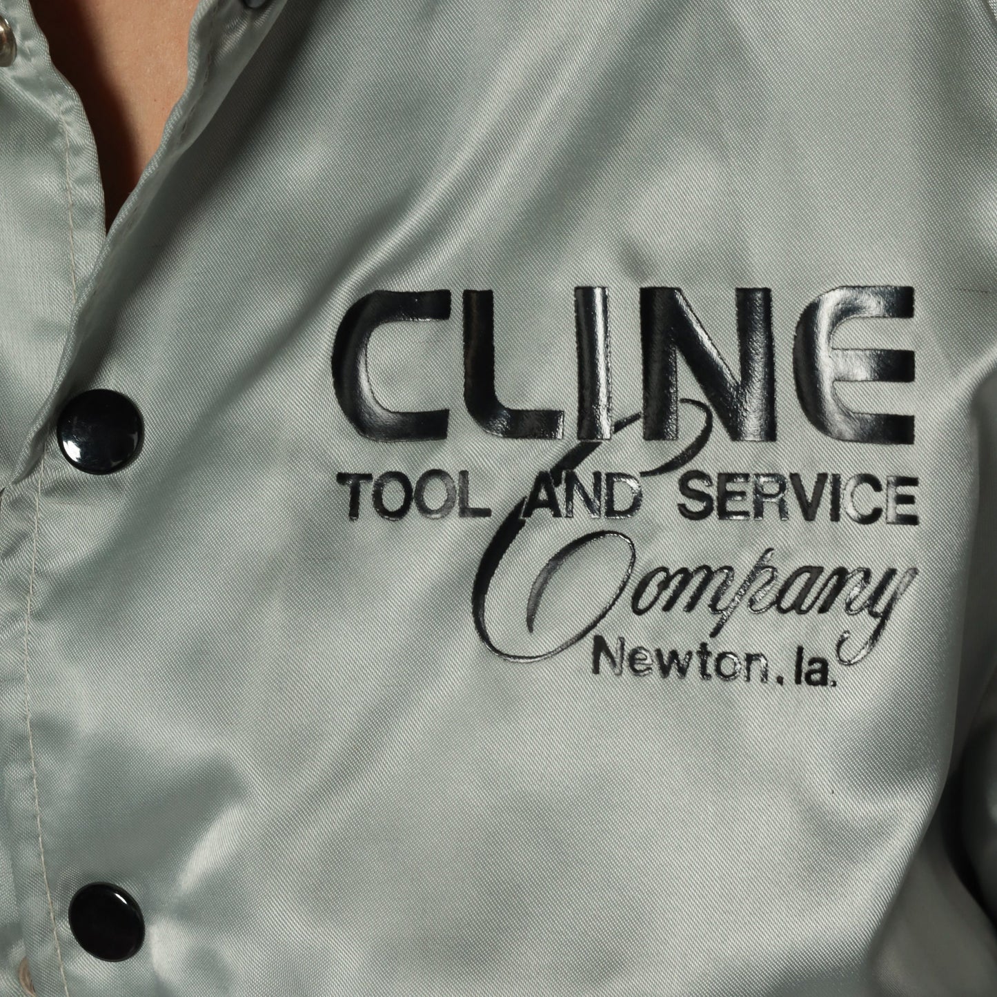 80s Cline Tool and Service Satin Bomber Jacket Silver Small