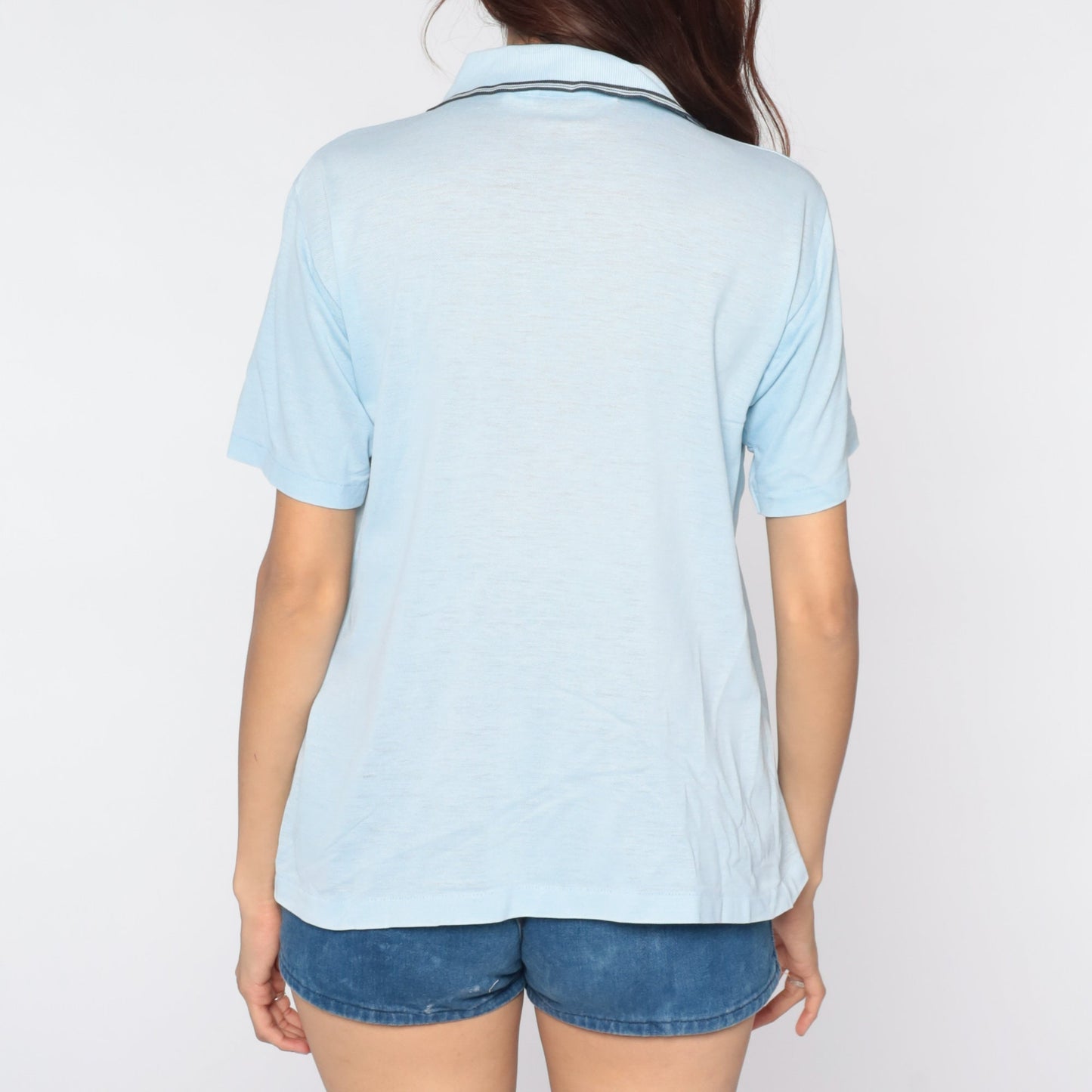 80s Munsingwear Polo Shirt Baby Blue Half-Button Cotton Medium