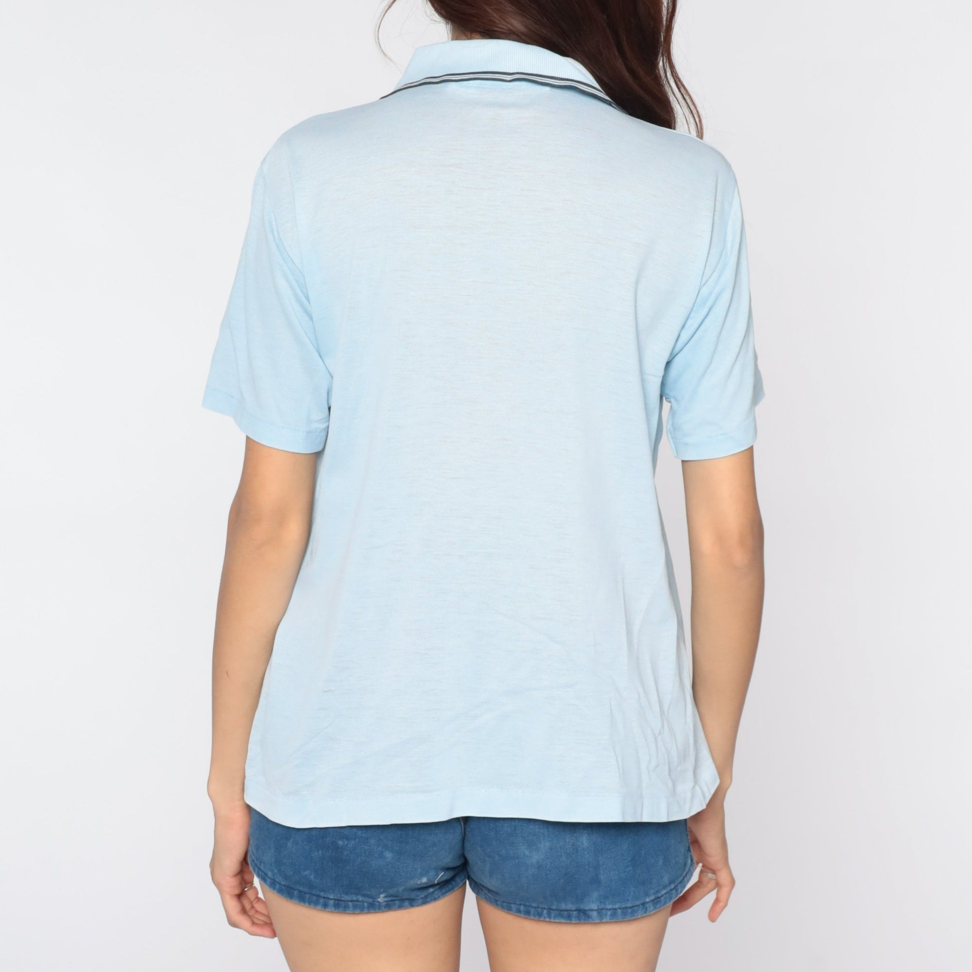 80s Munsingwear Polo Shirt Baby Blue Half-Button Cotton Medium