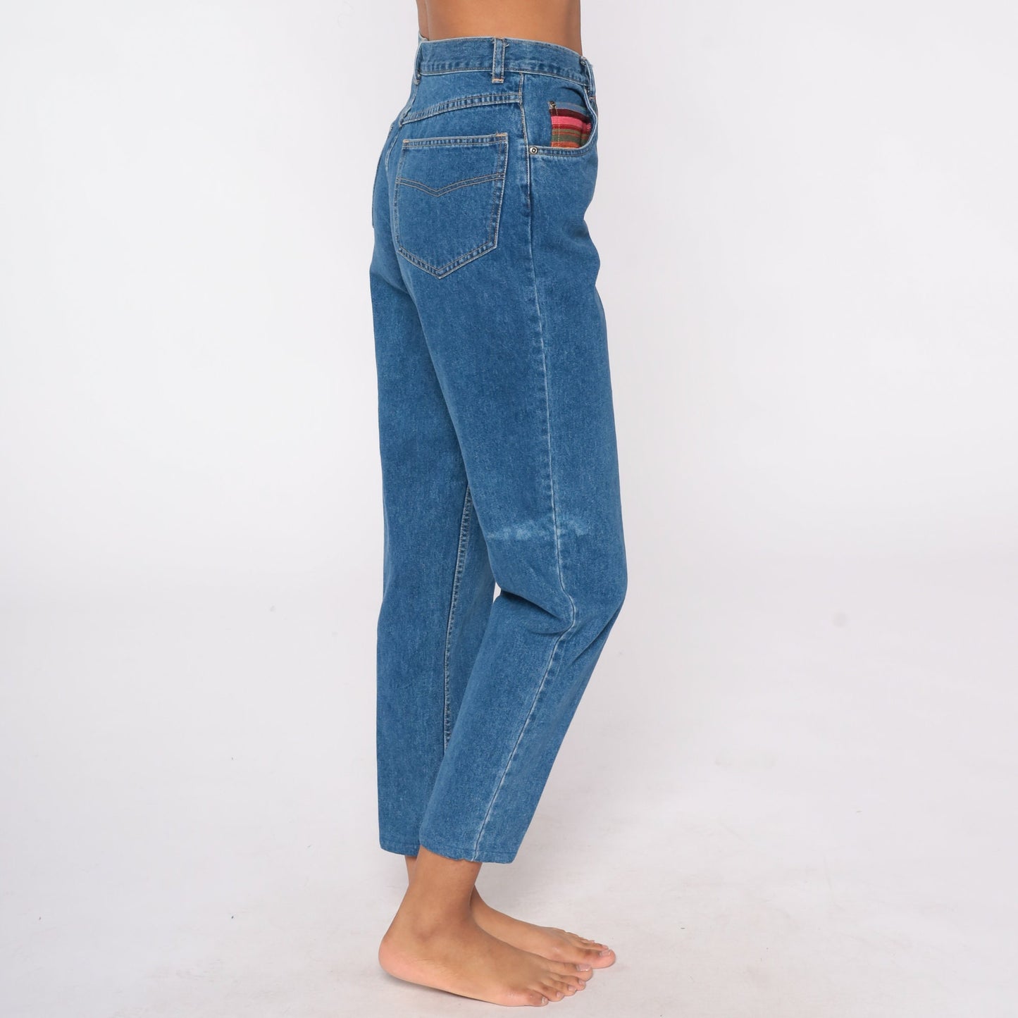 90s Southwestern High Waist Tapered Mom Jeans Blue Denim Small 4