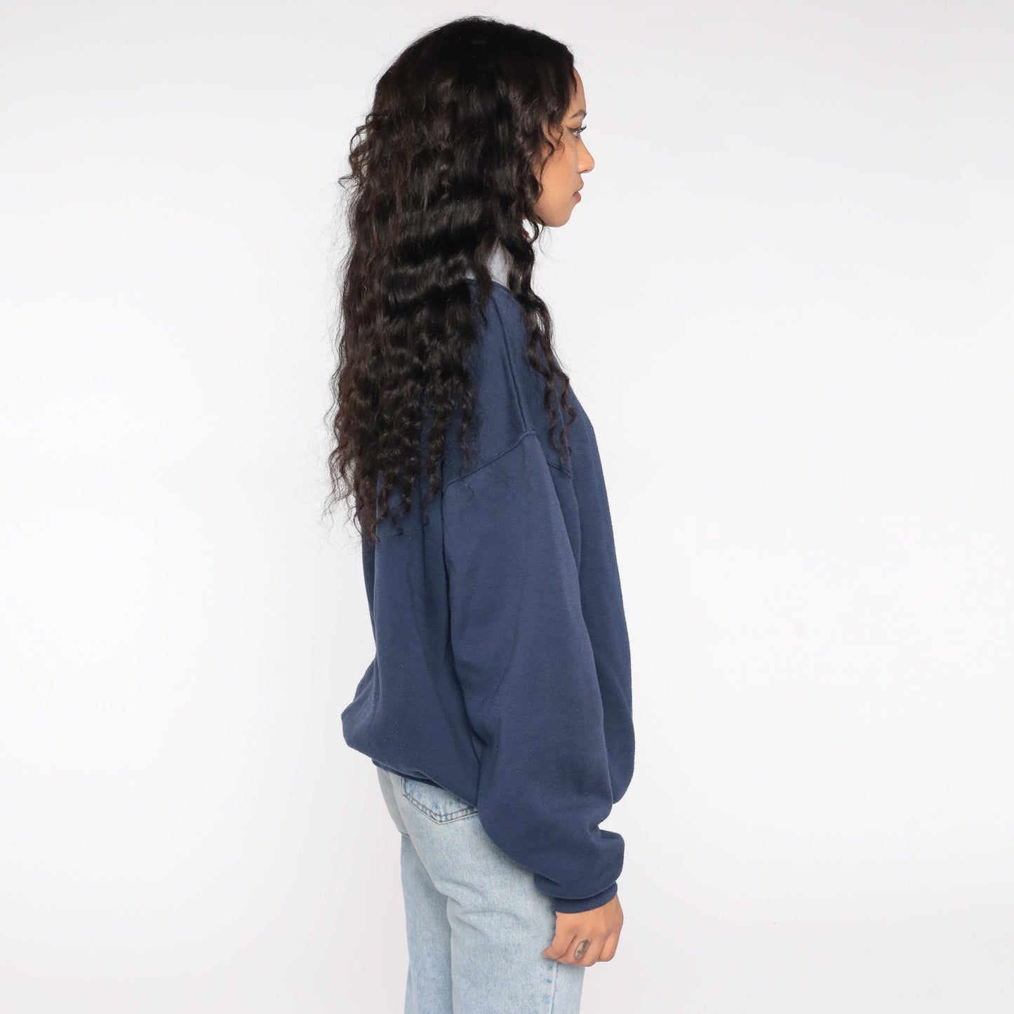 90s Alaska Quarter Zip Sweatshirt Navy Embroidered Logo Grey Collar Large