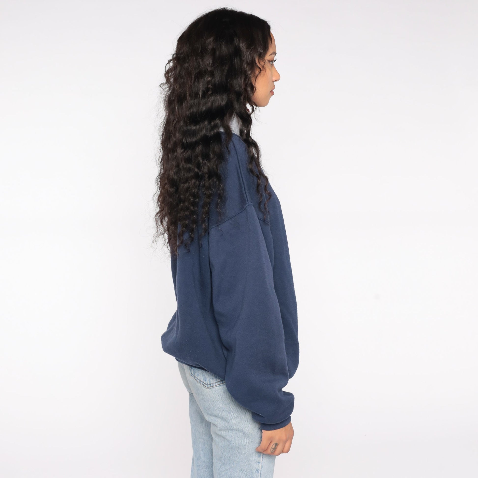 90s Alaska Quarter Zip Sweatshirt Navy Embroidered Logo Grey Collar Large