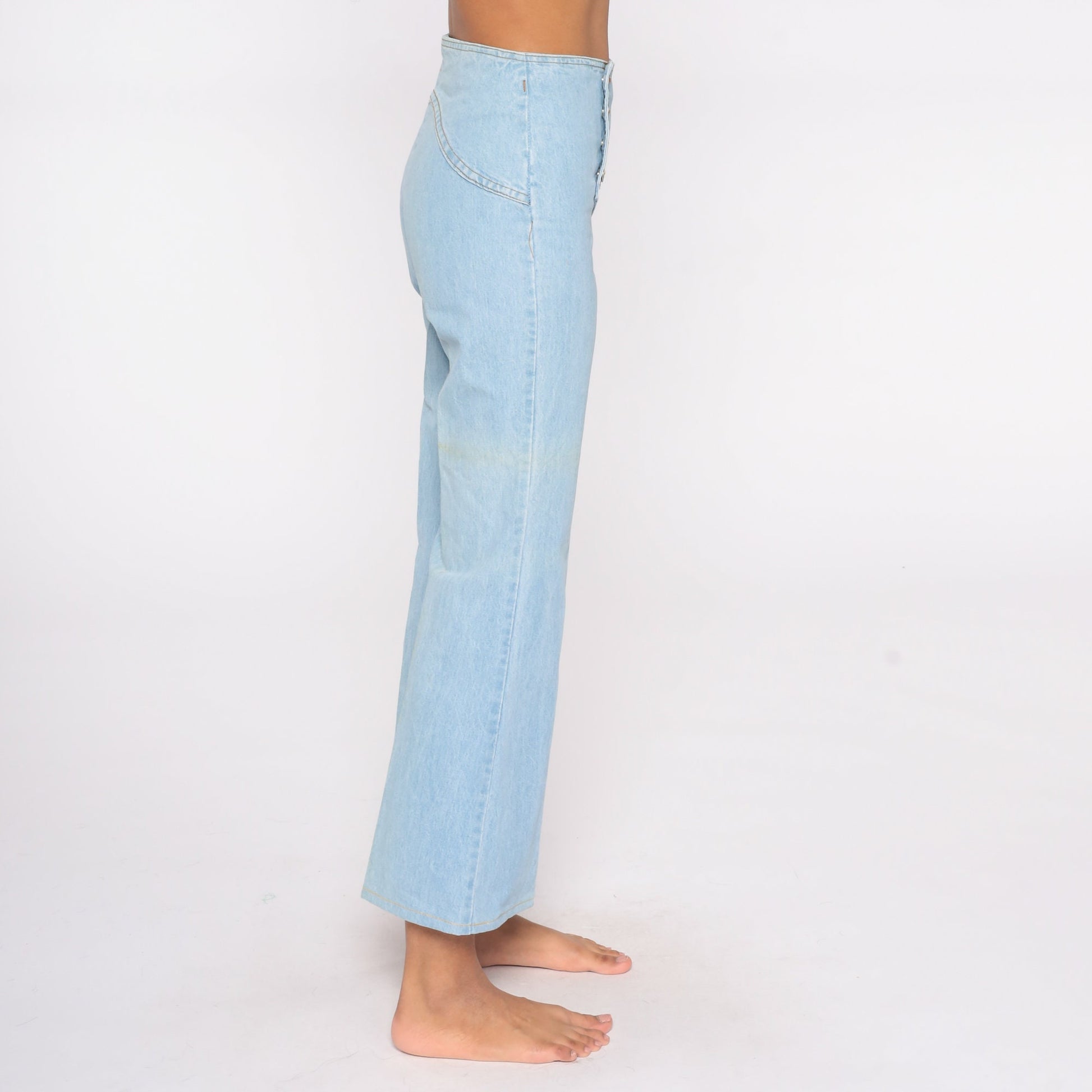 90s Light Wash Flare Jeans High Waisted Double Button Denim Small S