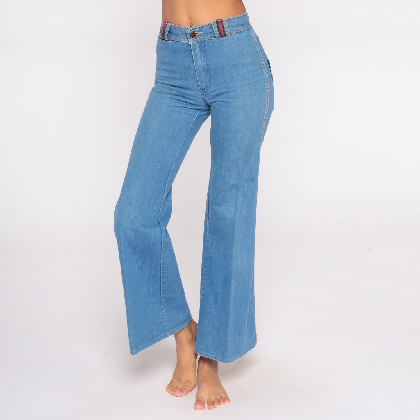 70s Lavion High Waisted Bell Bottom Jeans Blue Stripe Extra Small XS