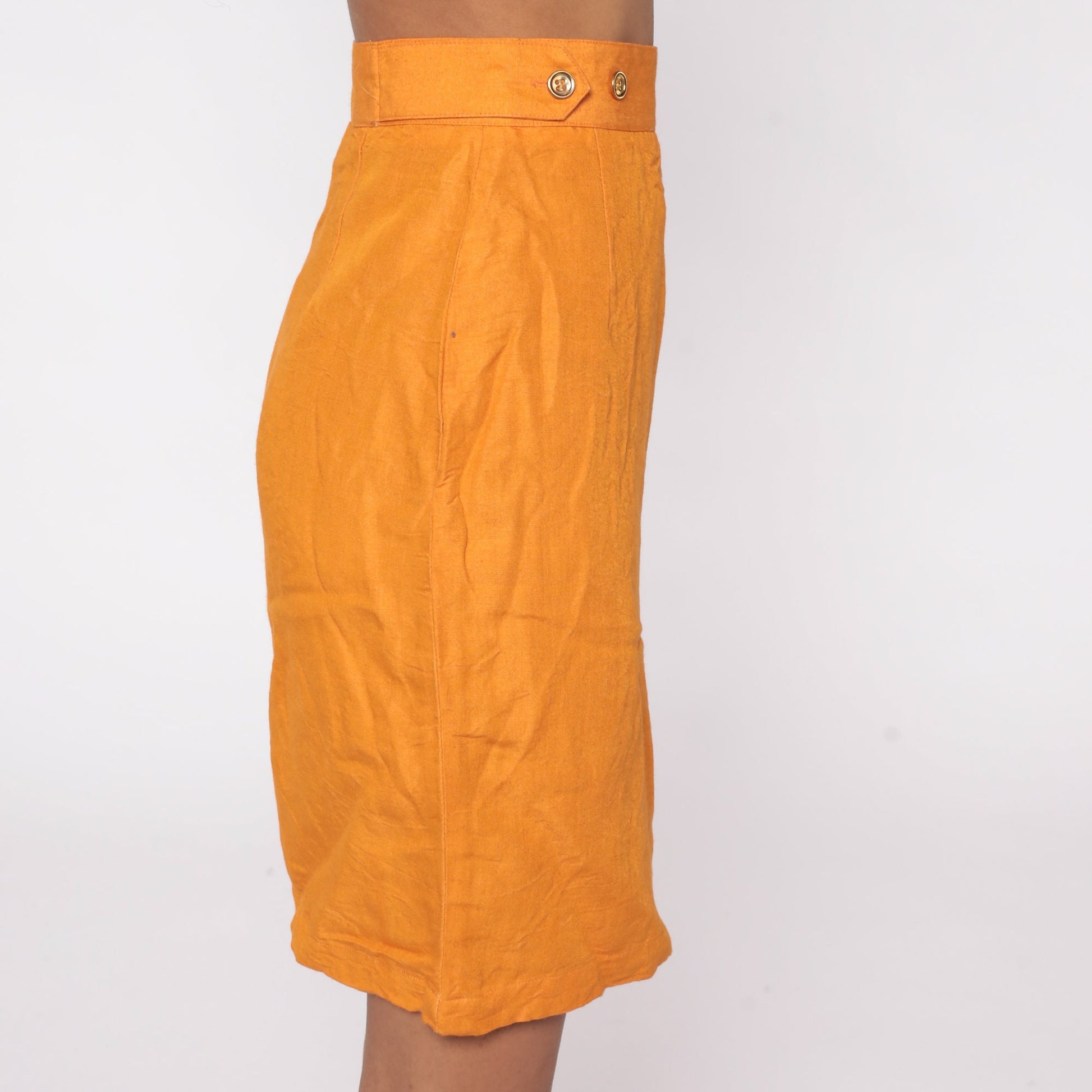 80s Orange Silk Pencil Skirt High Waist Mini Wiggle Small 6
