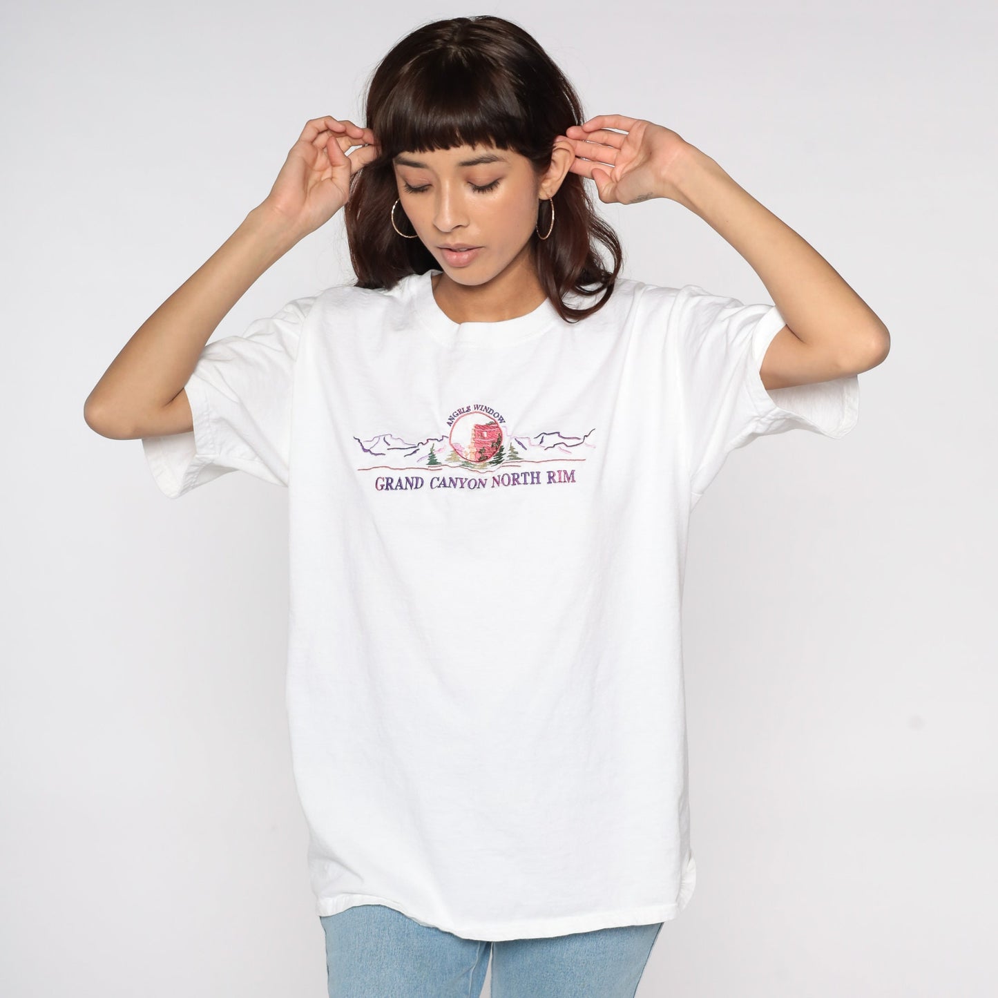 90s Grand Canyon North Rim Angels Window Embroidered T-Shirt White Large