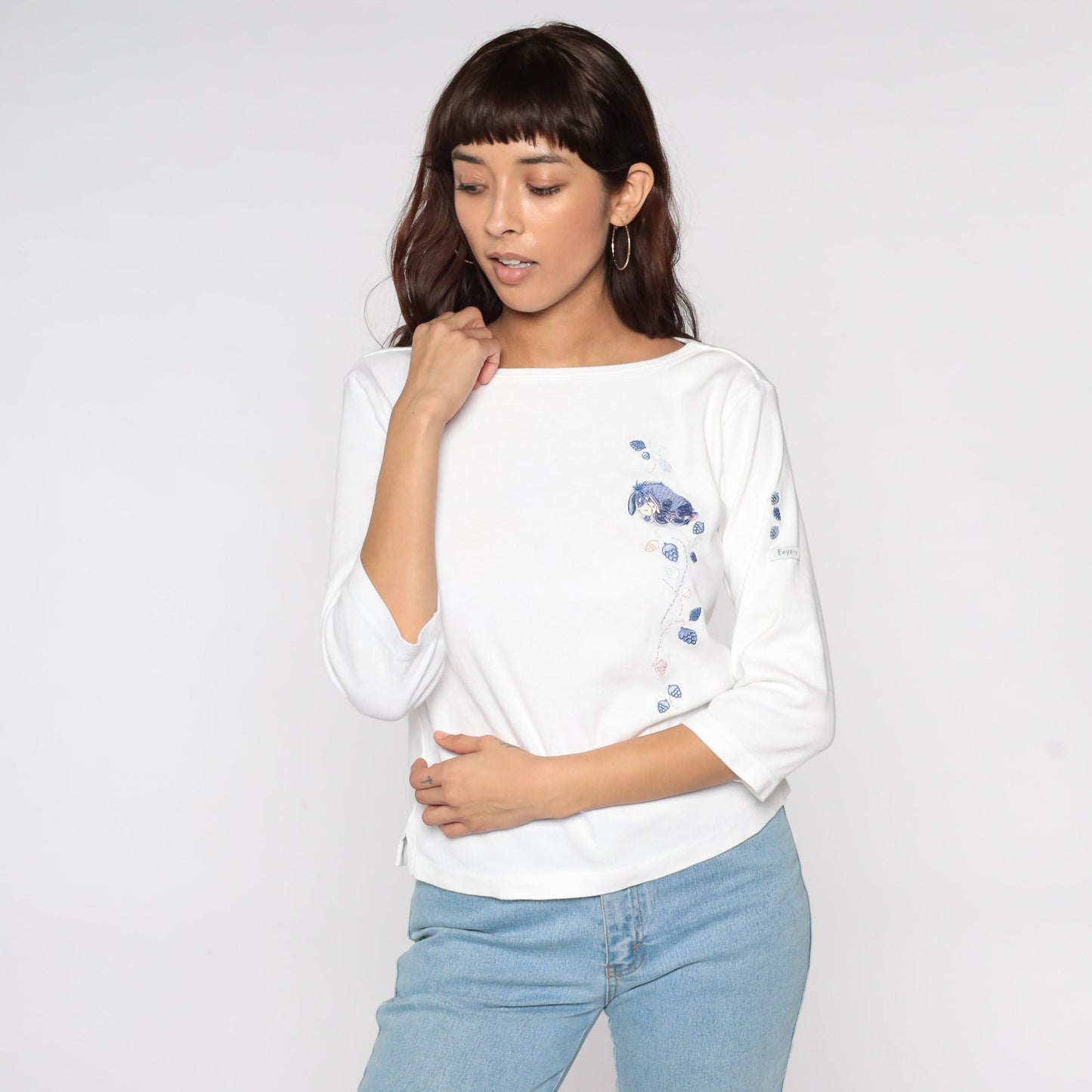 90s Disney Eeyore Winnie The Pooh Embroidered Cotton Tee White Large L