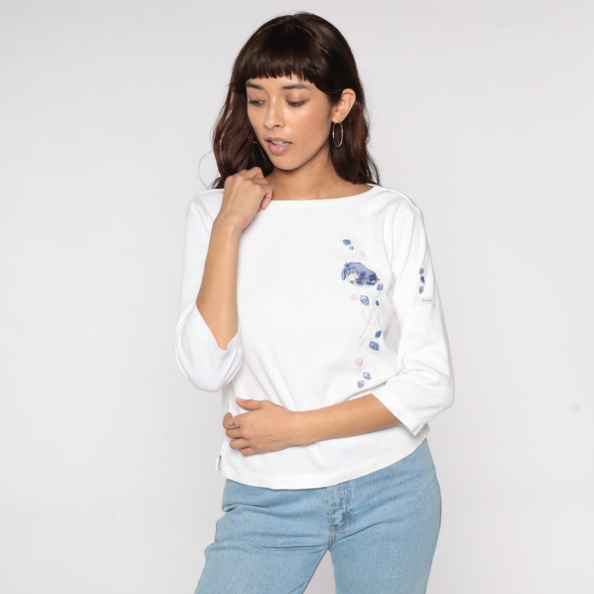 90s Disney Eeyore Winnie The Pooh Embroidered Cotton Tee White Large L