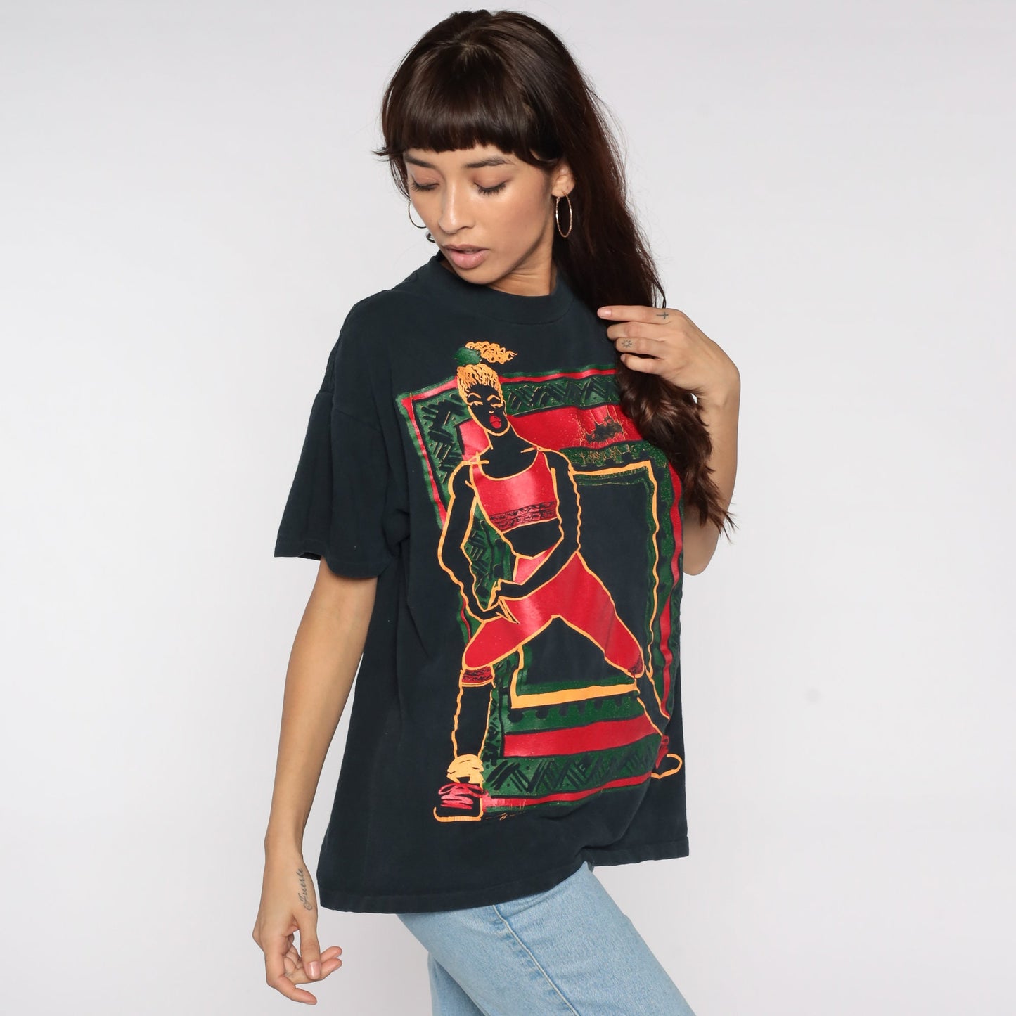 90s Ty Wilson Female Athlete Graphic T-Shirt Black Cotton Extra Large XL