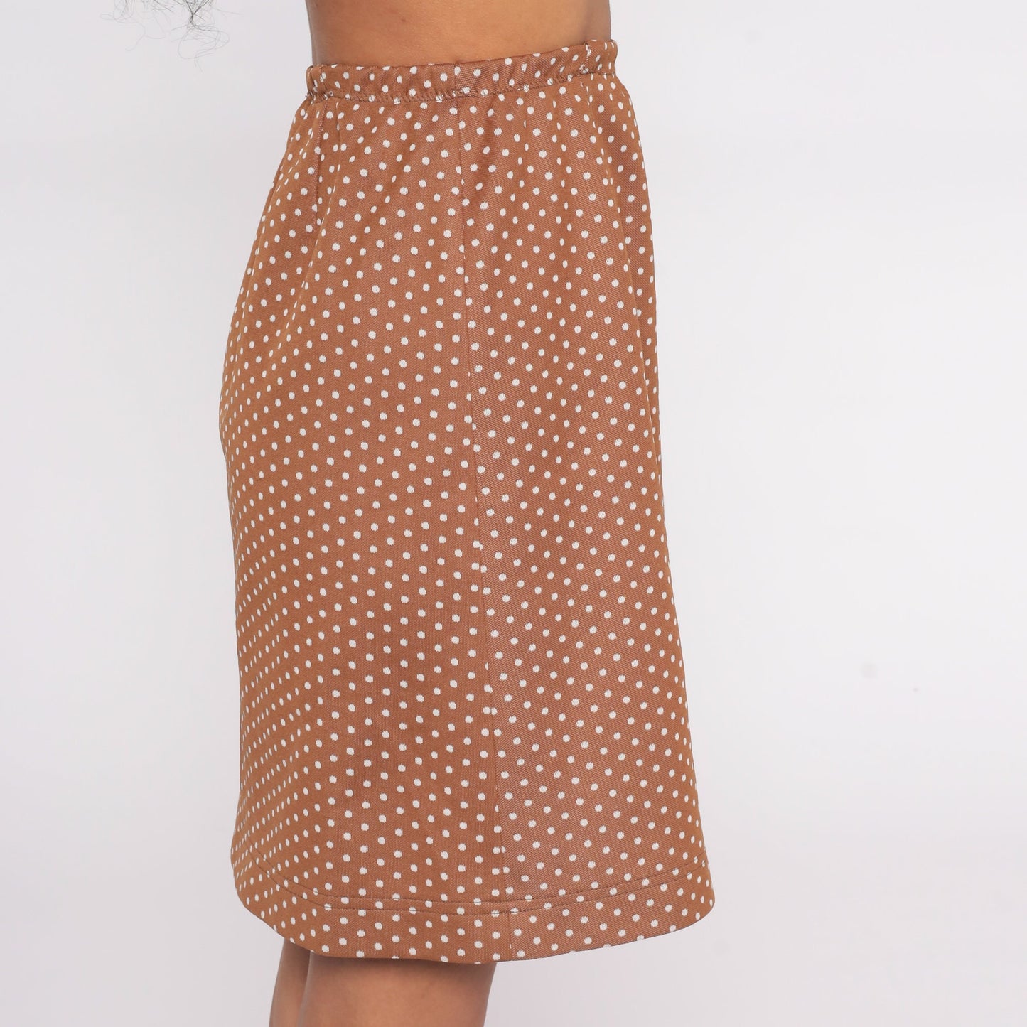 70s Brown Polka Dot Mini Skirt High Waisted Pencil Cut Small S