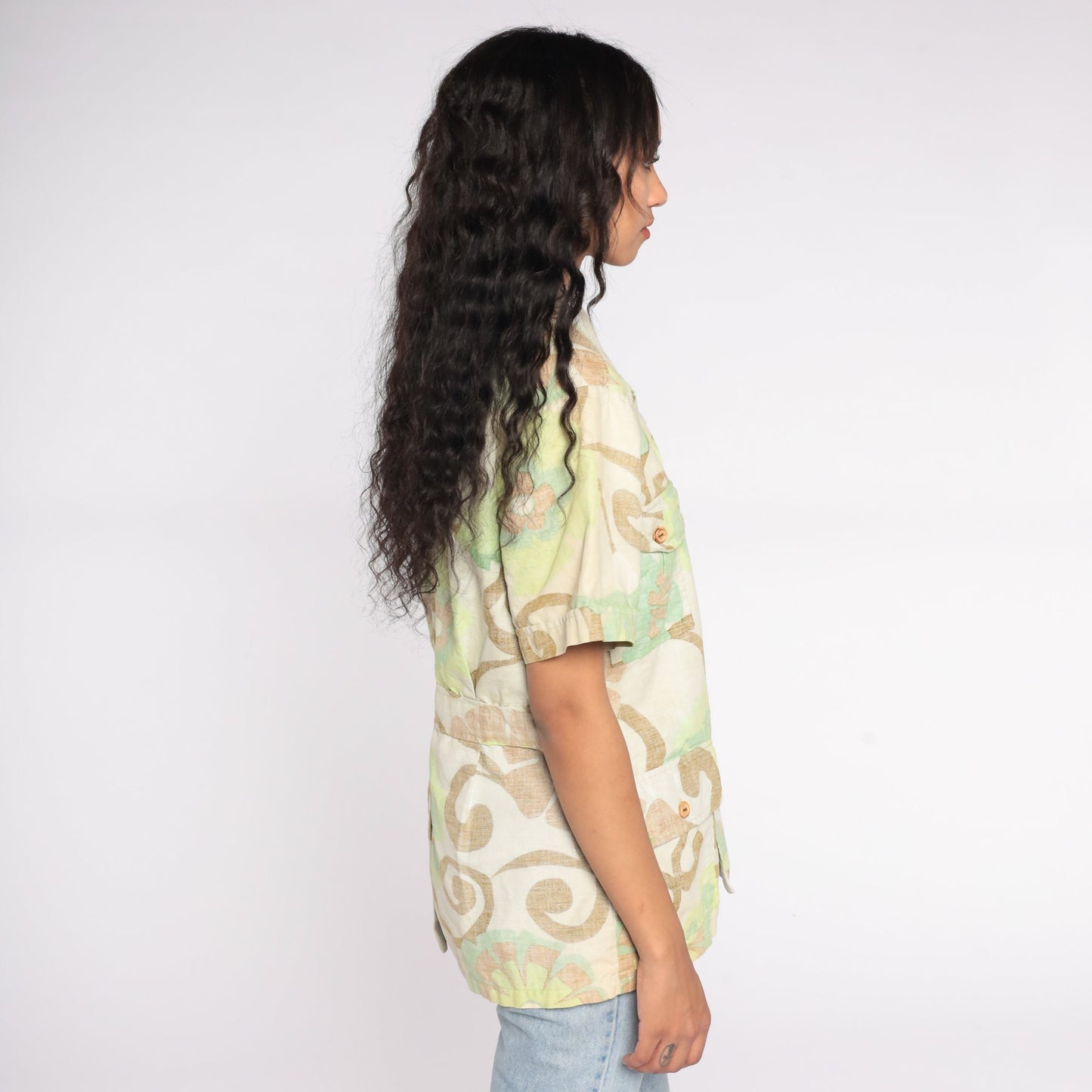 70s Surfline Original Floral Button Up Shirt Cotton Medium