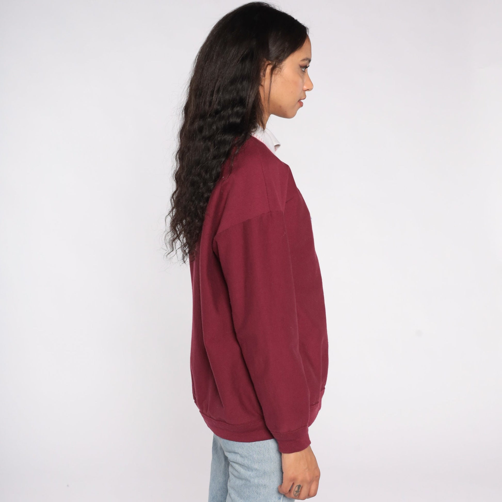 90s Laundry Graphic Collared Sweatshirt Burgundy Large L