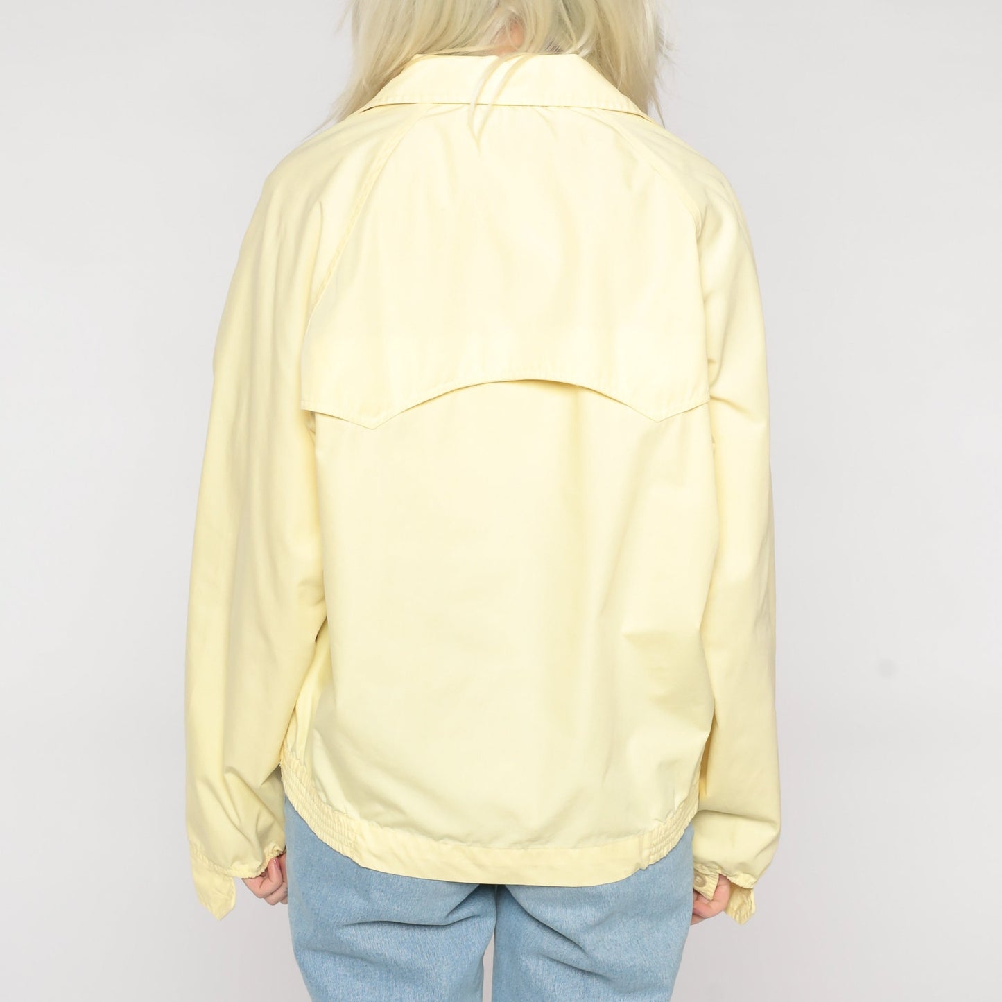 80s Yellow Windbreaker Jacket Collared Zip-Up Large L