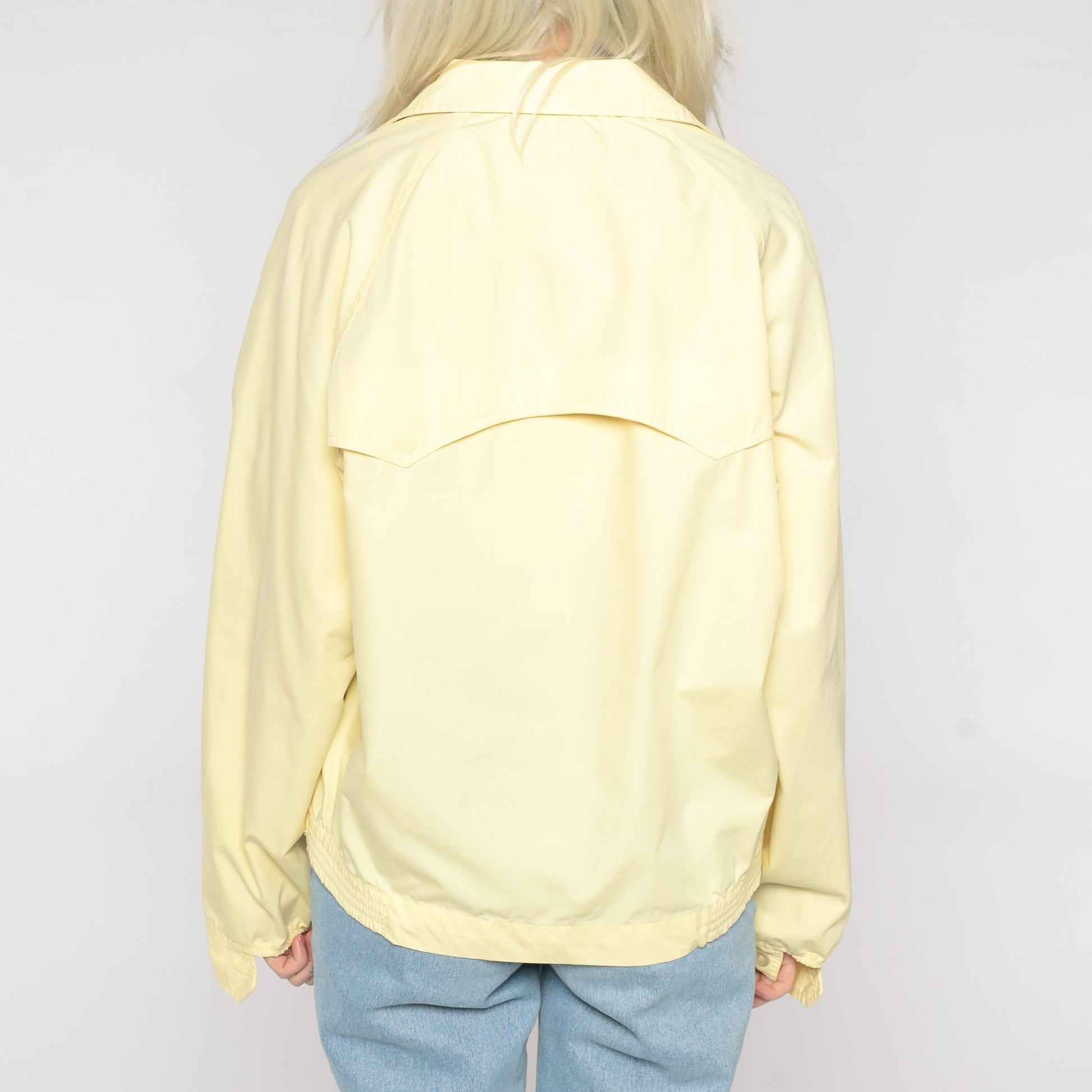 80s Yellow Windbreaker Jacket Collared Zip-Up Large L