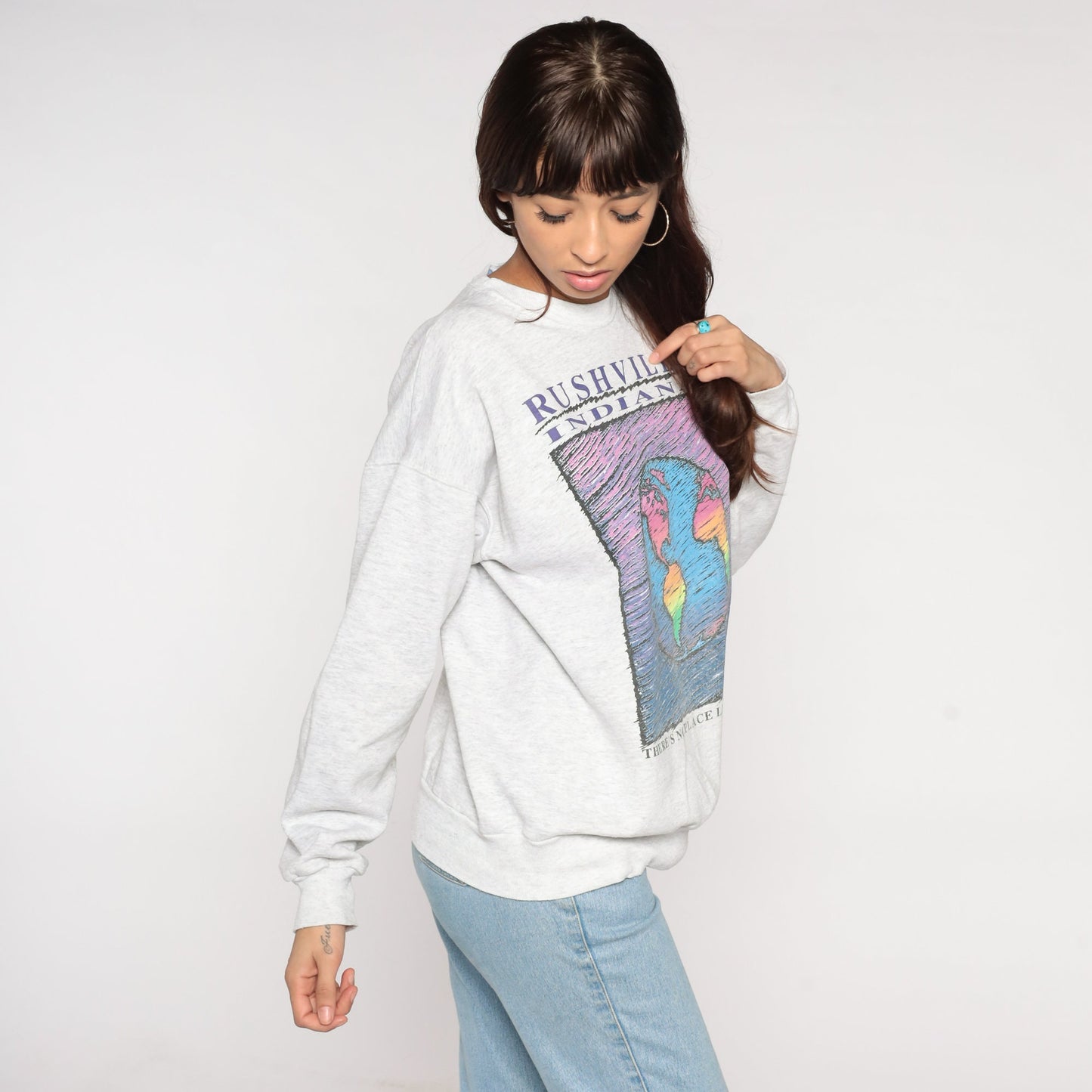 90s Rushville Indiana Sweatshirt Grey Graphic Crewneck There's No Place Like Home Medium M