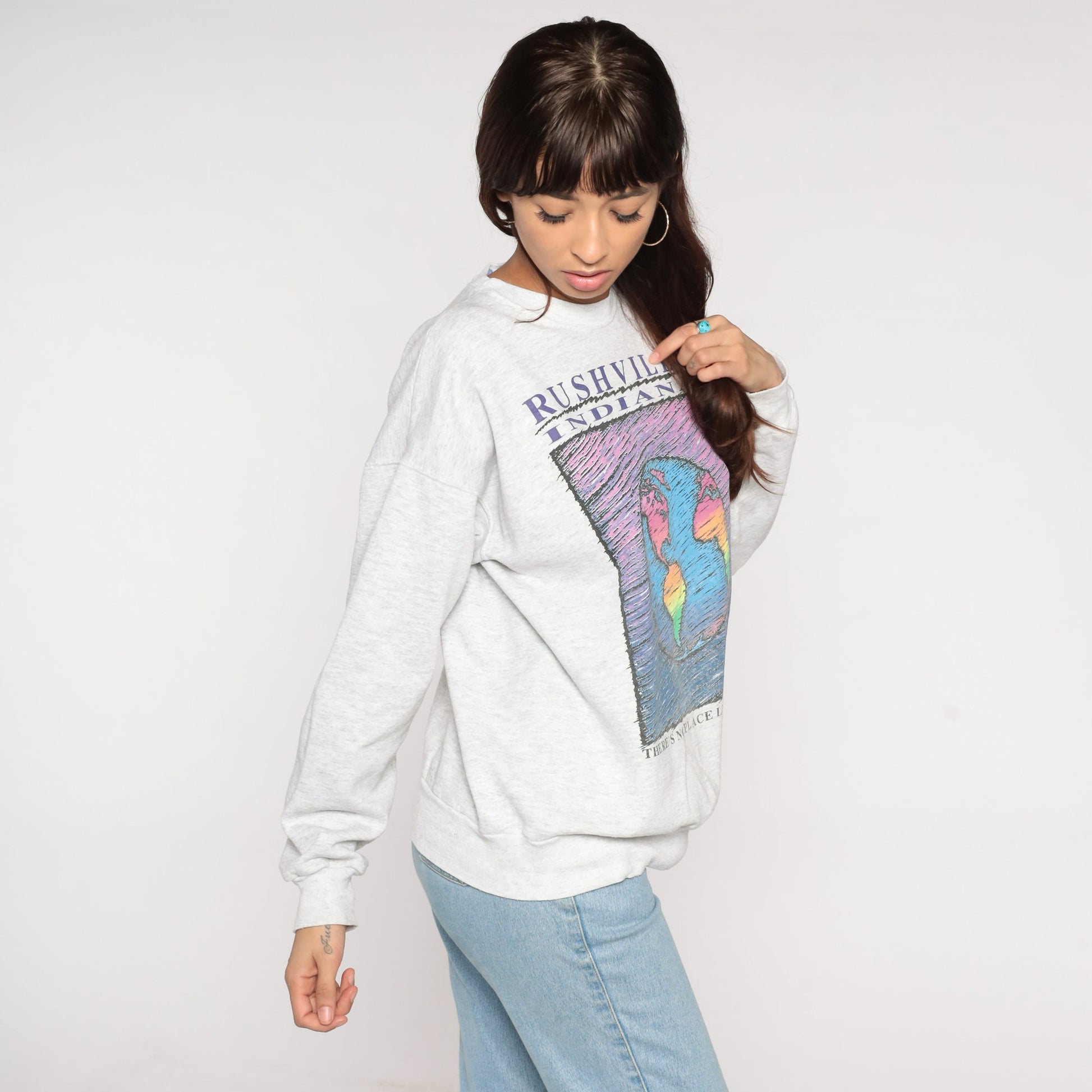 90s Rushville Indiana Sweatshirt Grey Graphic Crewneck There's No Place Like Home Medium M