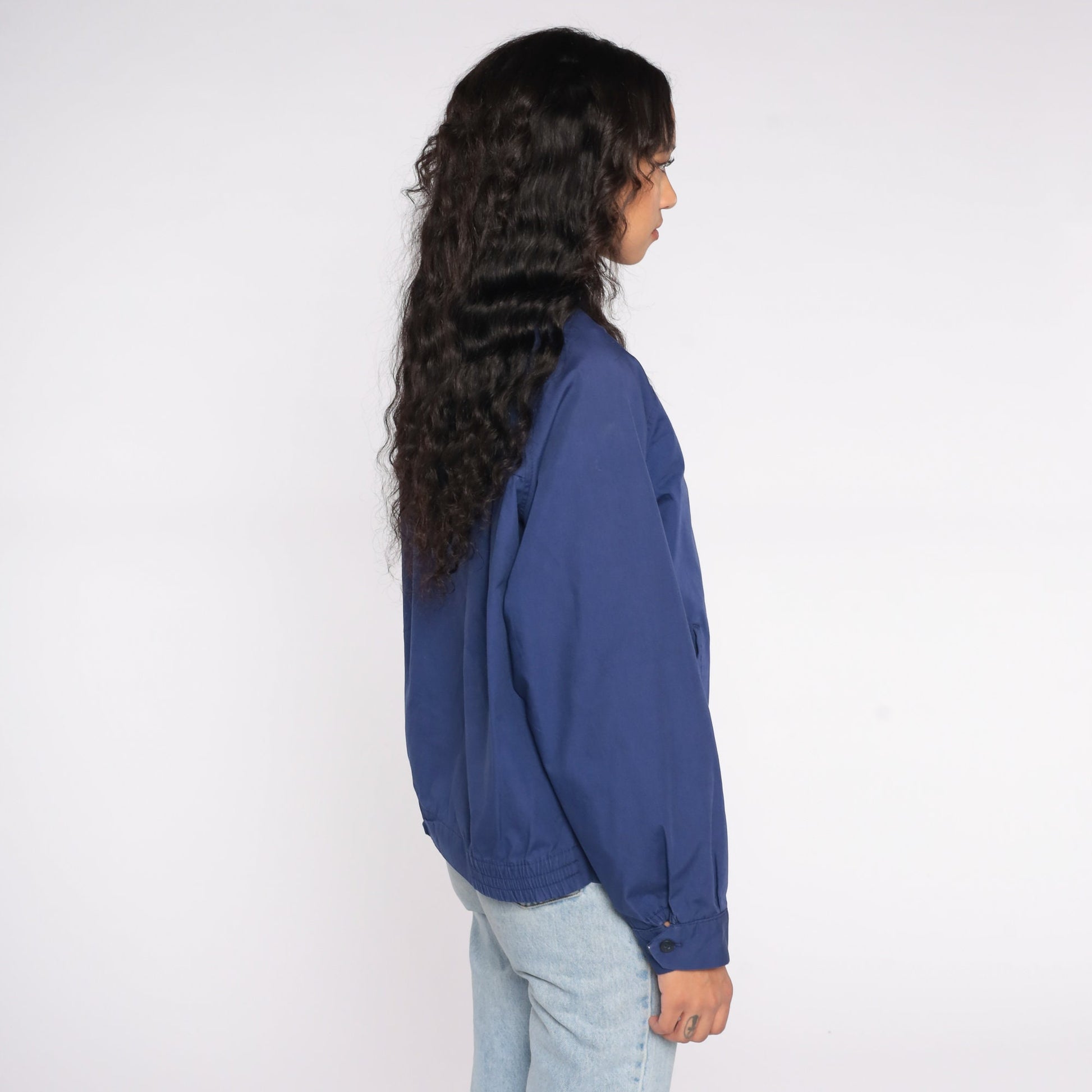 80s Pacific Trail Navy Windbreaker Jacket Zip Front Pockets Small