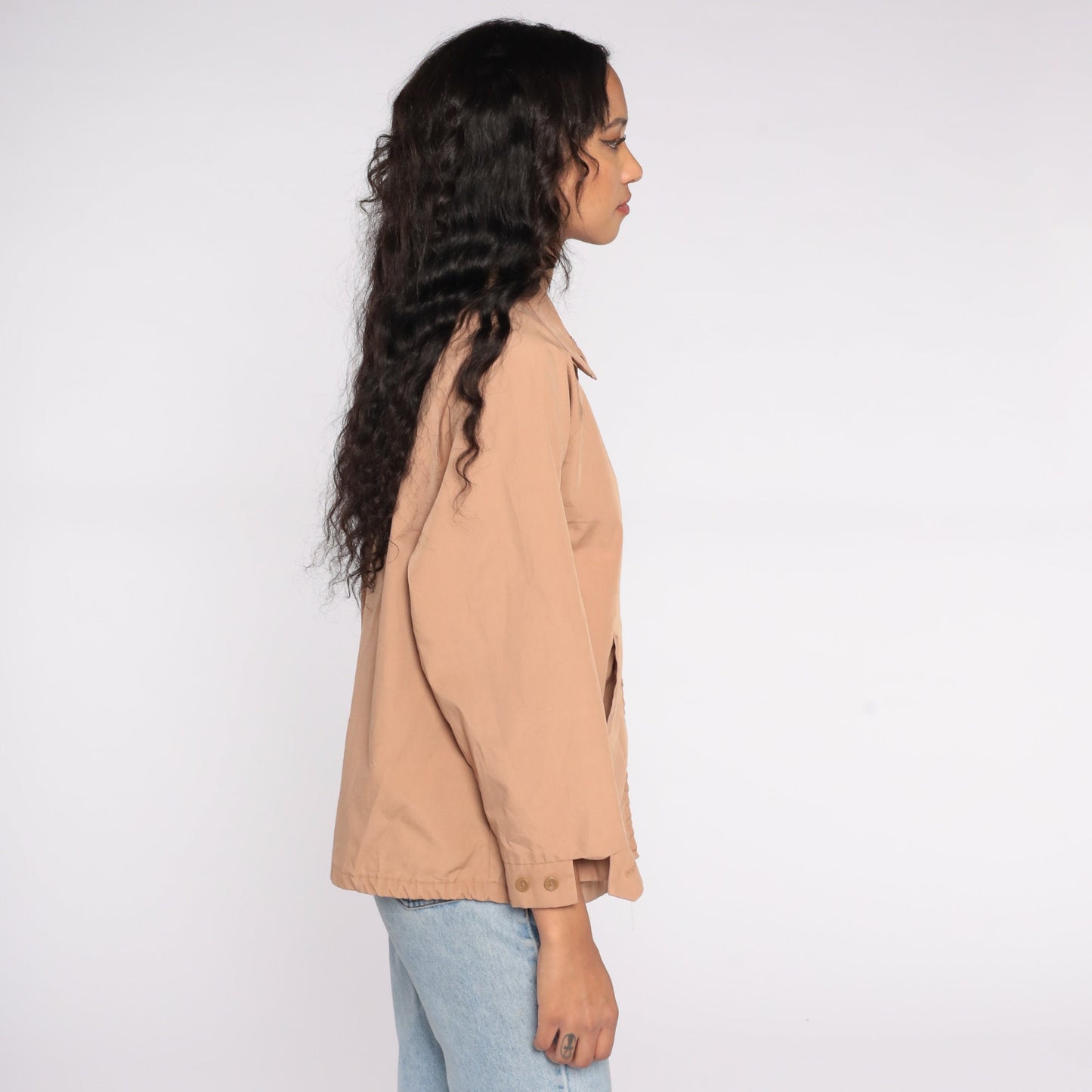80s Tan Zip-Up Raglan Windbreaker Jacket Men's Medium