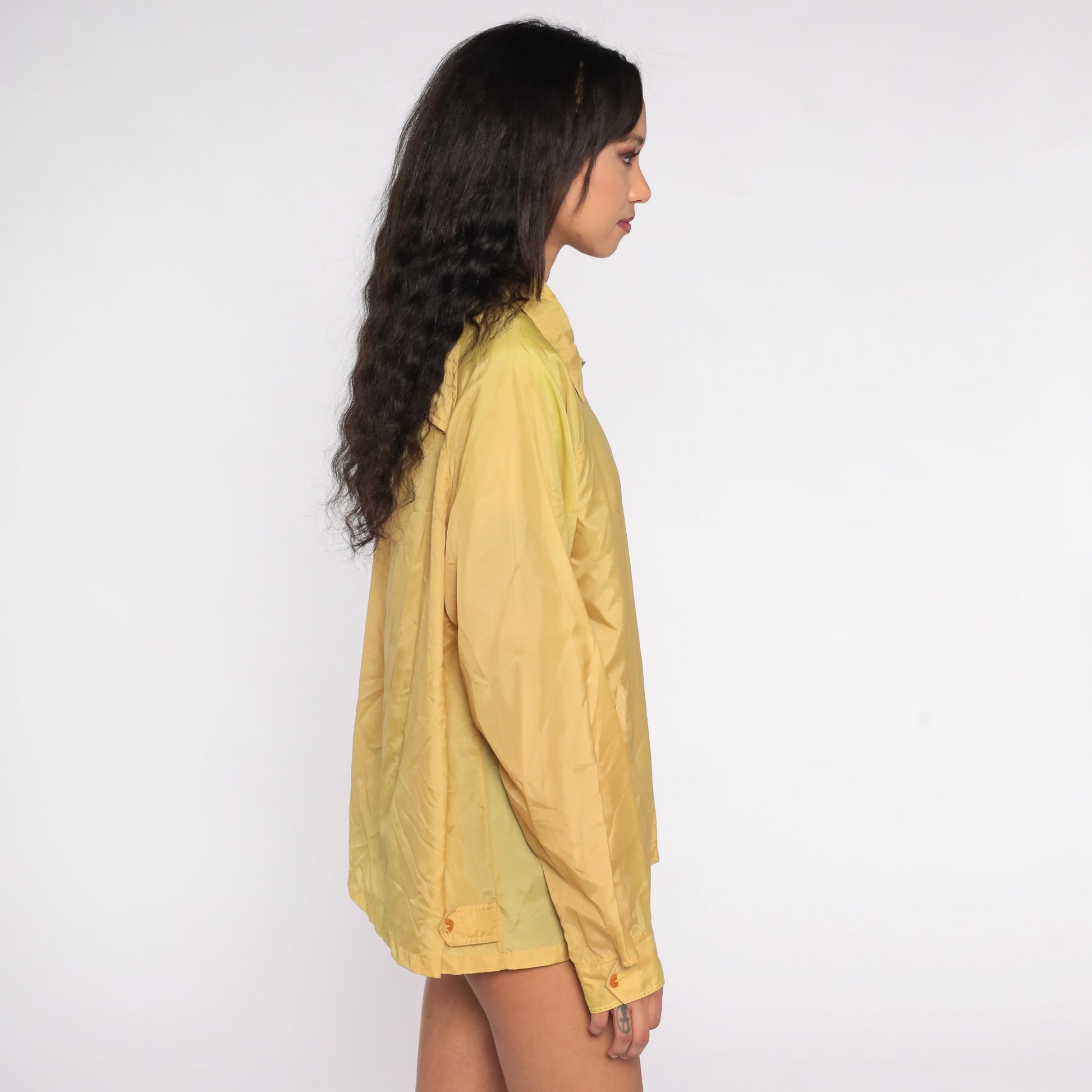 70s Yellow Nylon Windbreaker Jacket Zip Up Extra Large