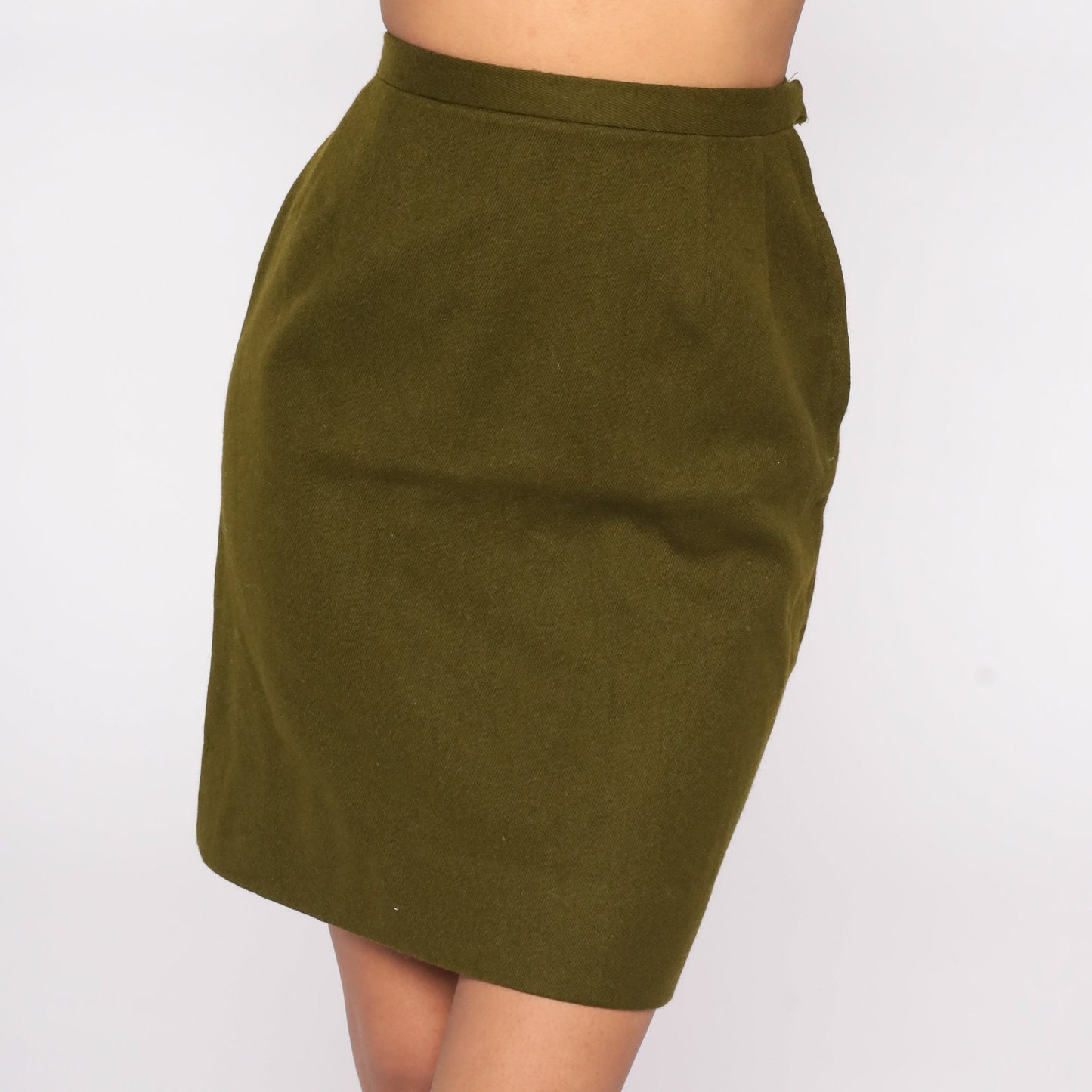 1970s Olive Pencil Skirt High Waist Wool Knit XS Extra Small