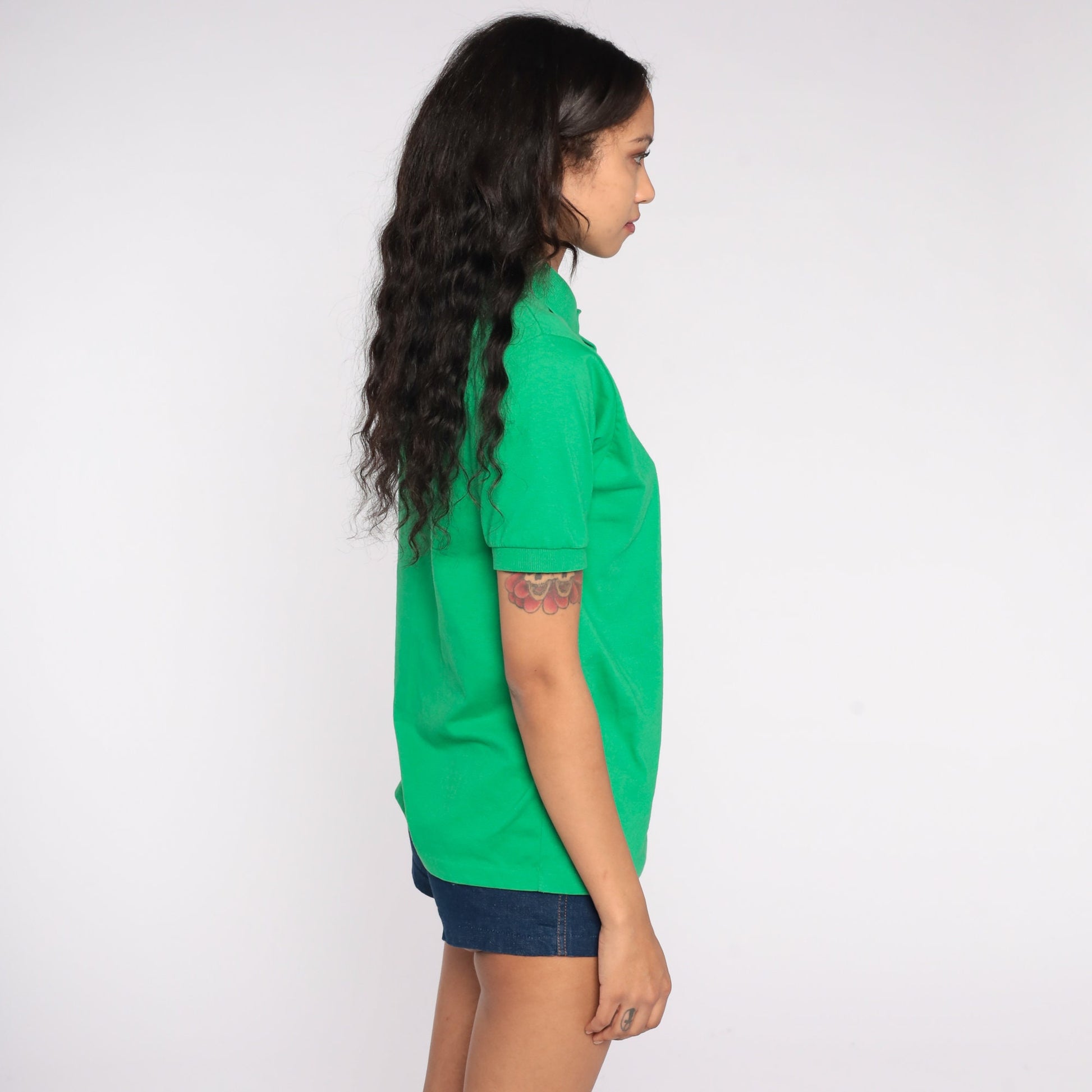 80s University of Hawaii Polo Shirt Green Rainbow Logo Half Button Medium