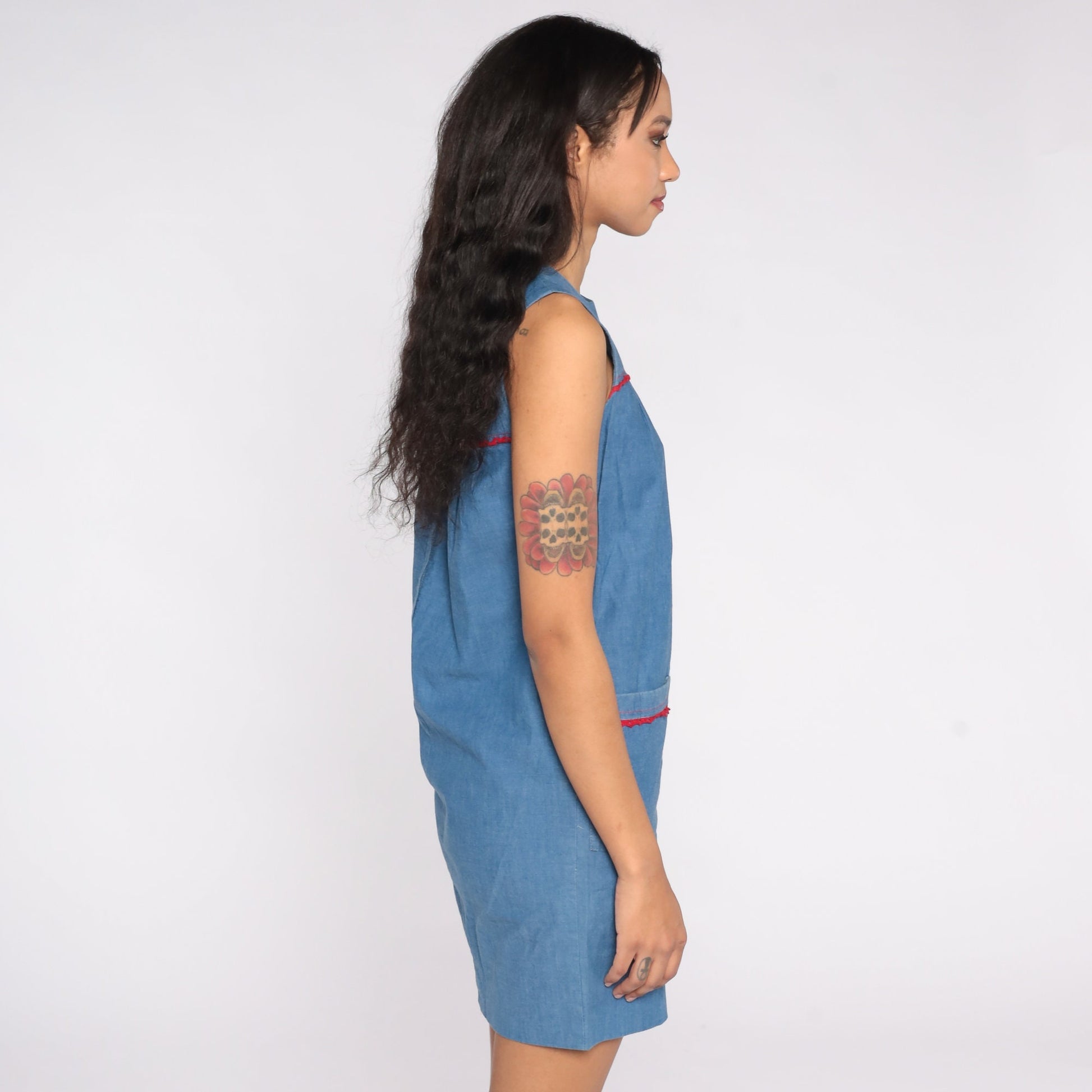 60s Blue Mod Shift Mini Dress Sleeveless Rear Zip Extra Small