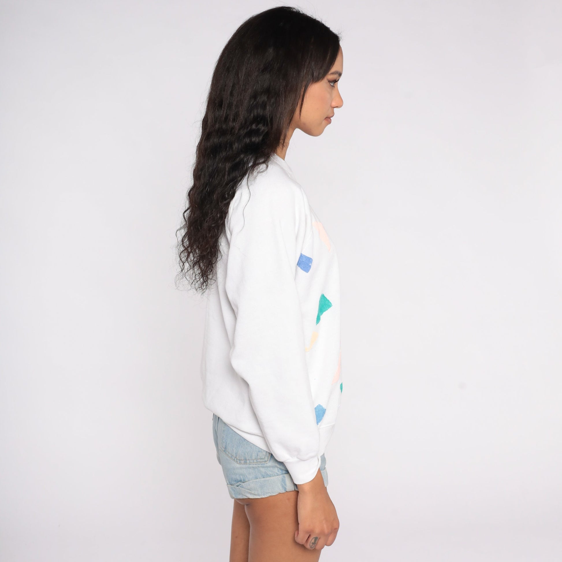 80s Hand Painted Anchor Raglan Sweatshirt White Nautical Graphic Large
