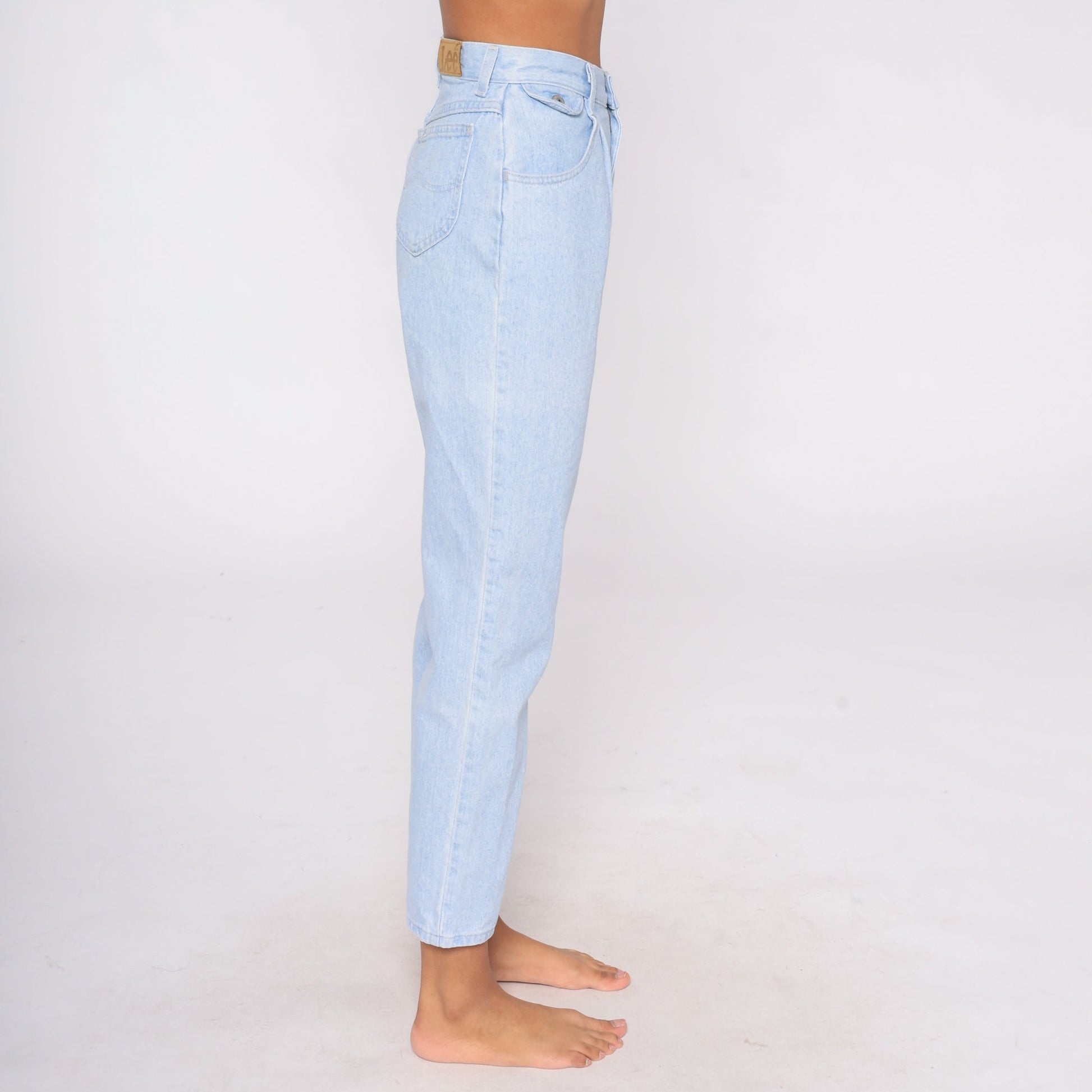 80s Lee Pleated High-Waist Tapered Jeans Light Wash Denim Extra Small XS