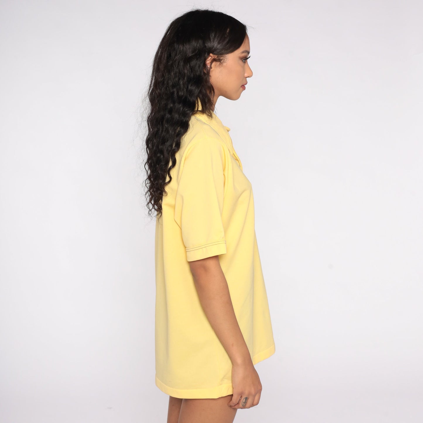70s Munsingwear Penguin Polo Shirt Yellow Half-Button Collared Large