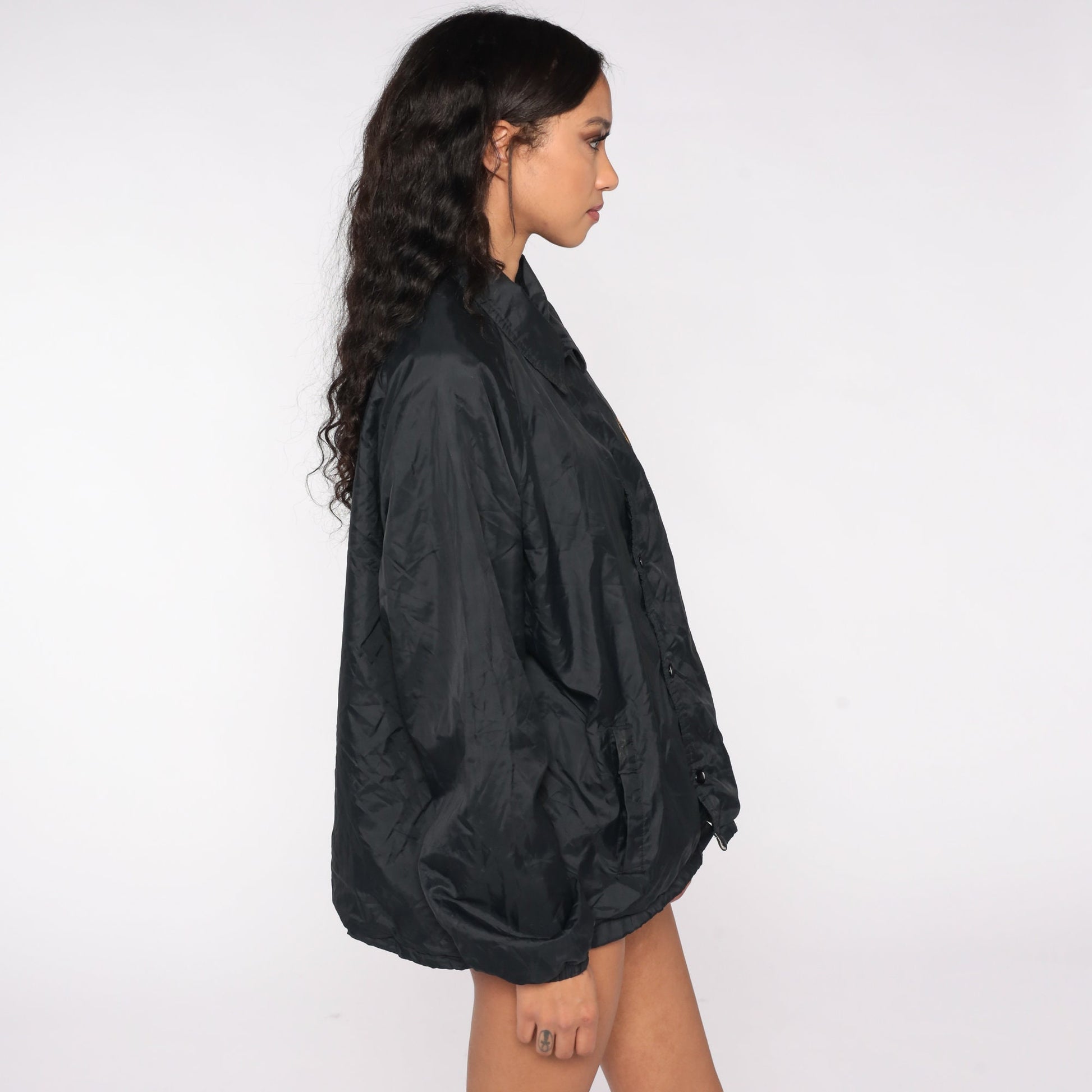 80s Chalk Line Arizona Windbreaker Jacket Black Nylon Snap Closure Large L