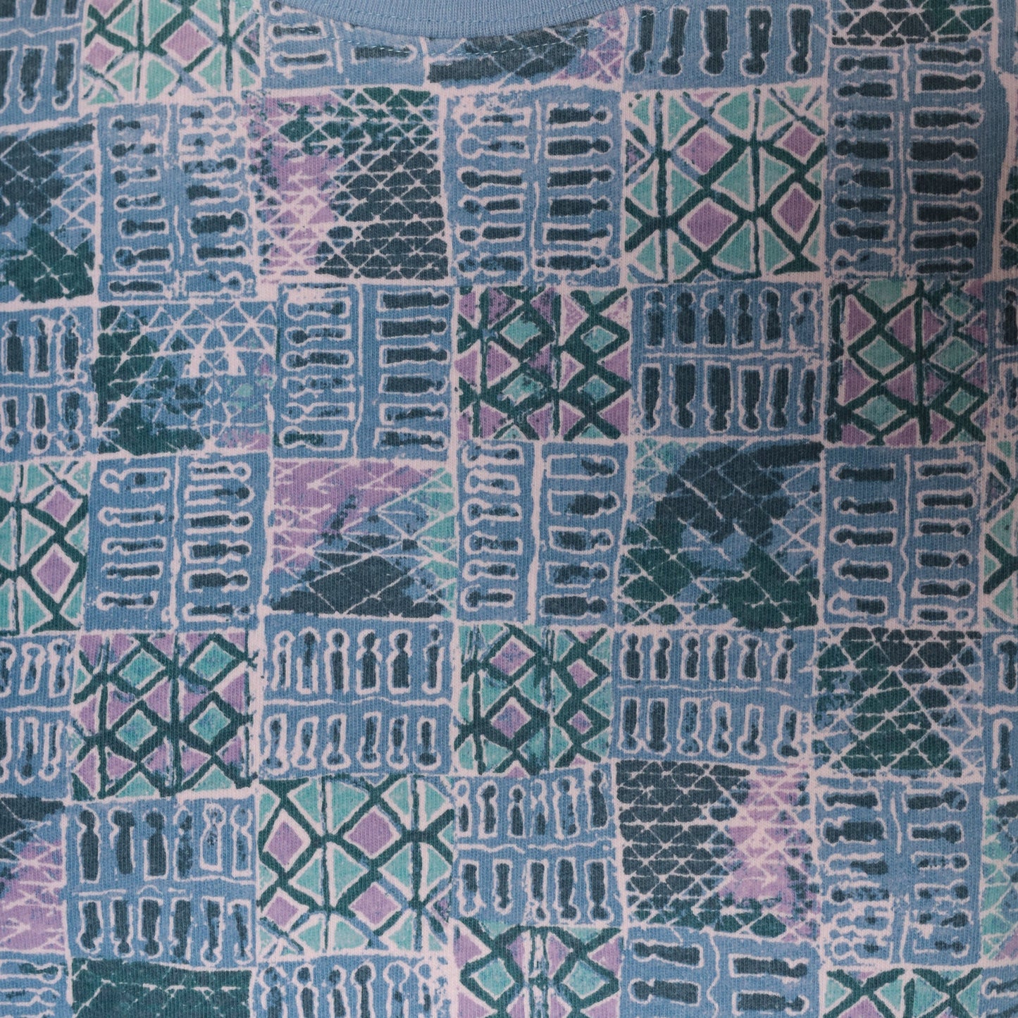90s Dockers Geometric Patchwork T-Shirt Blue Striped Print Medium M