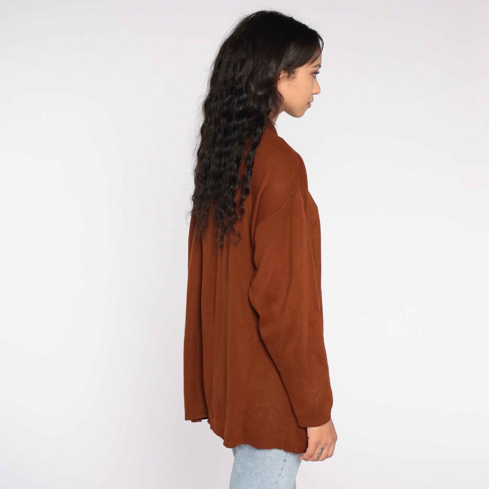 90s Brown Collared Cardigan Acrylic Knit Button-Up Extra Large XXL