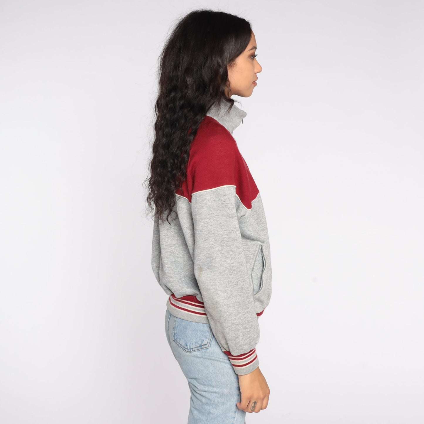 80s Track Jacket Red Grey Color Block Zip Up Medium