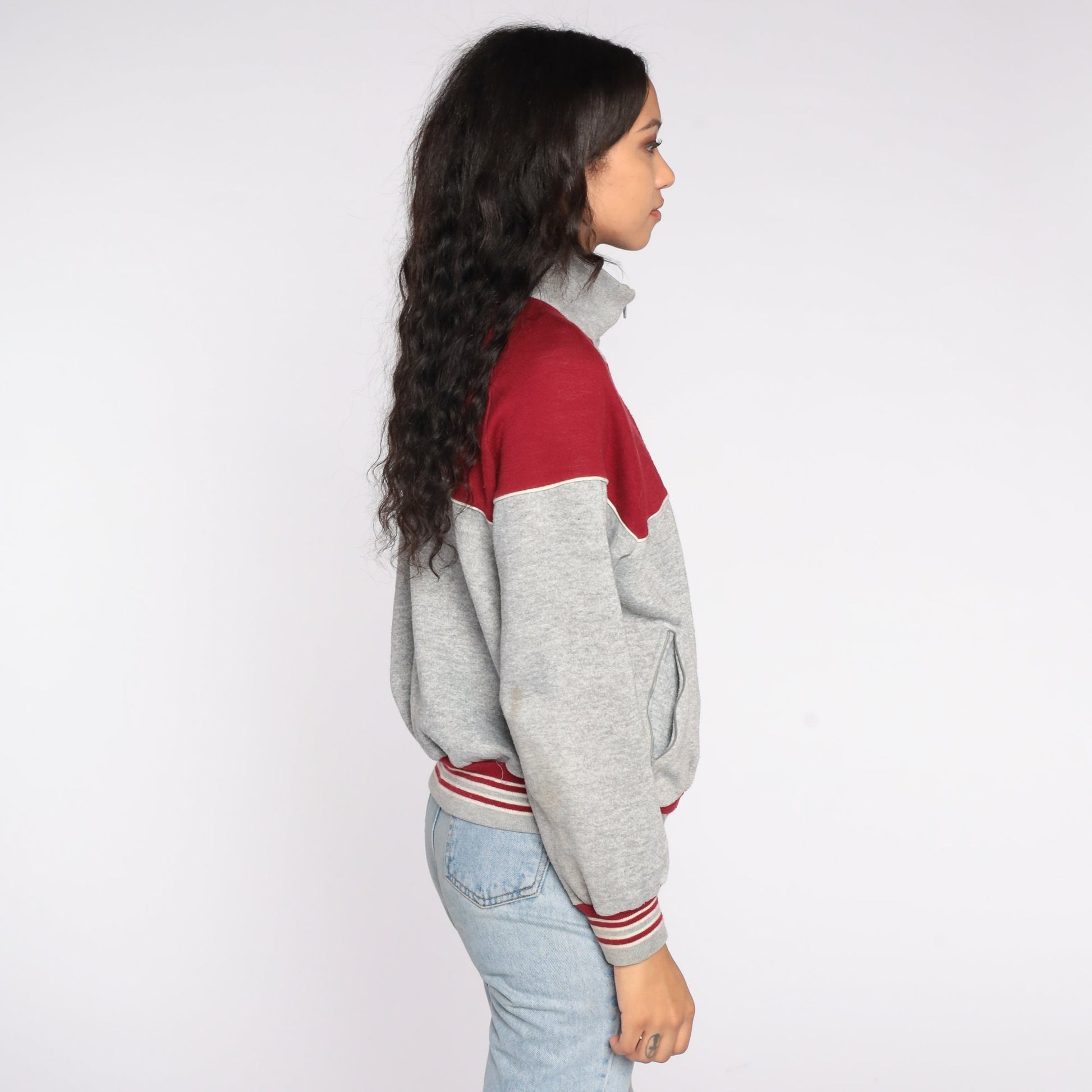 80s Track Jacket Red Grey Color Block Zip Up Medium