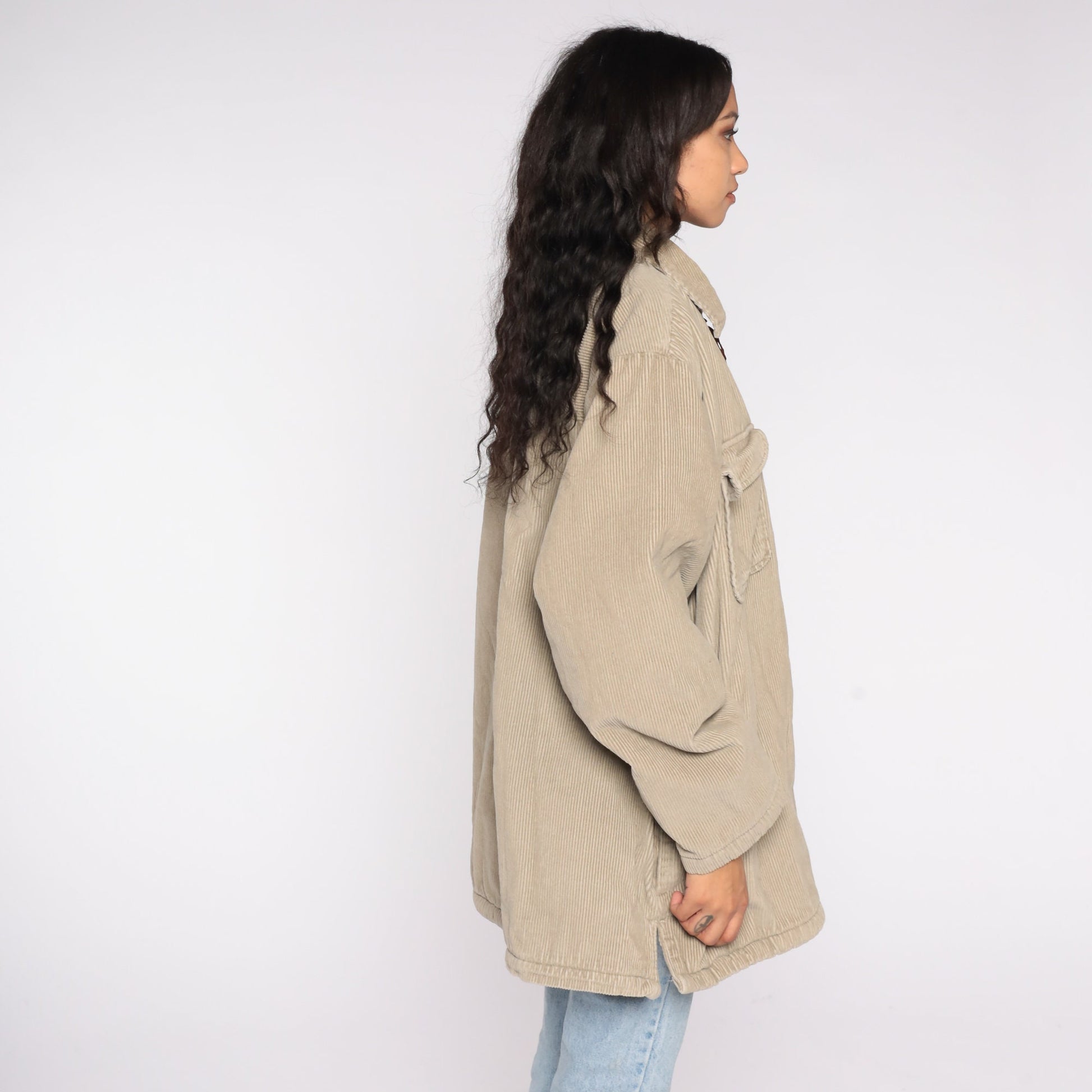 Y2K Tan Corduroy Zip Jacket Fleece Lined Extra Large XL