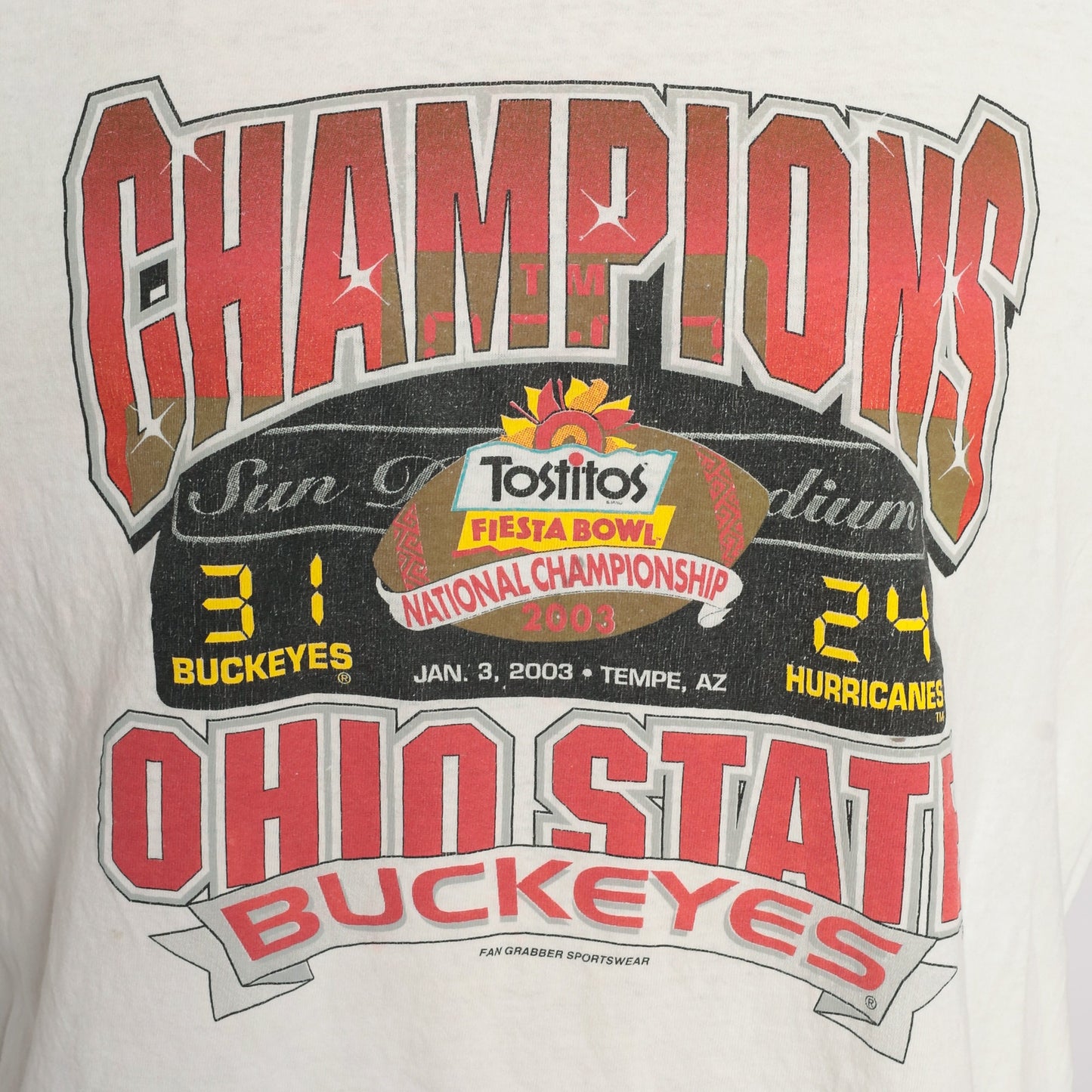 2003 Ohio State Buckeyes Fiesta Bowl Champions T Shirt Distressed Graphic Large