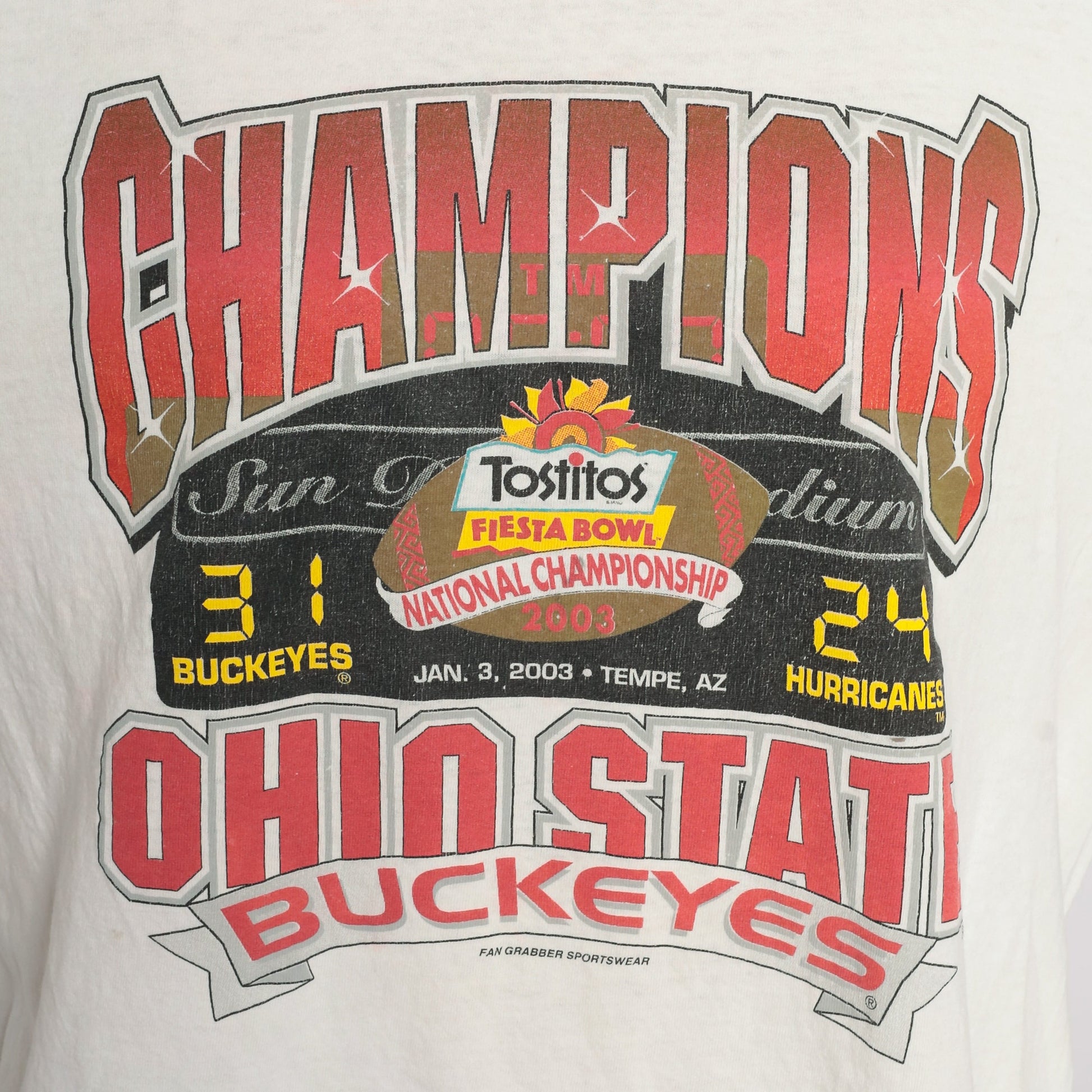 2003 Ohio State Buckeyes Fiesta Bowl Champions T Shirt Distressed Graphic Large