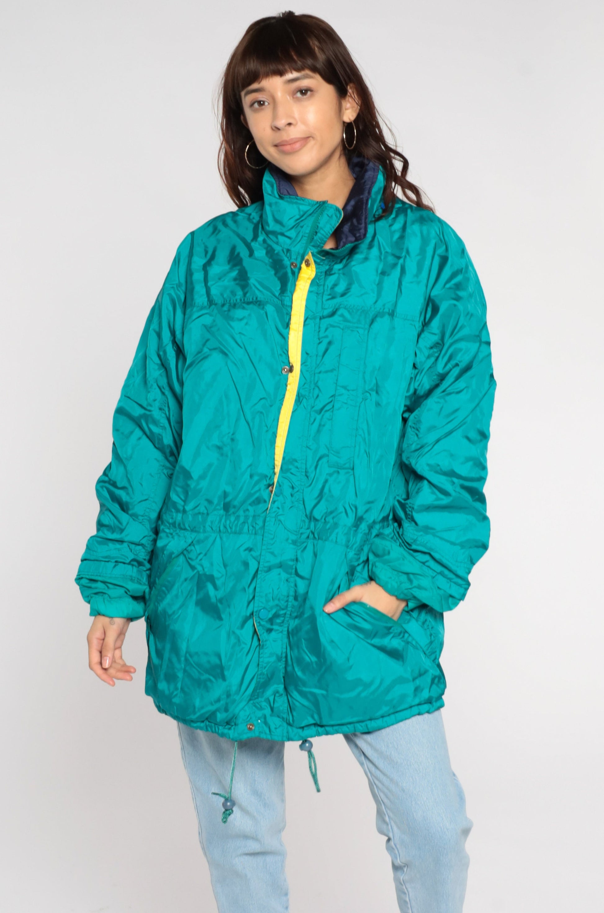 90s Eddie Bauer Teal Windbreaker Jacket Gortex Waterproof Men's Large