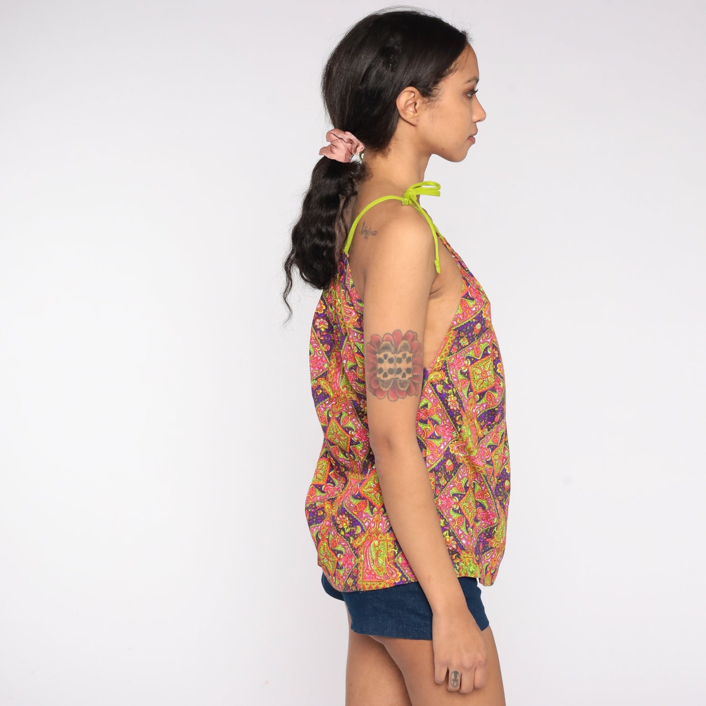 70s Psychedelic Paisley Tank Top Spaghetti Strap Geometric Print Small