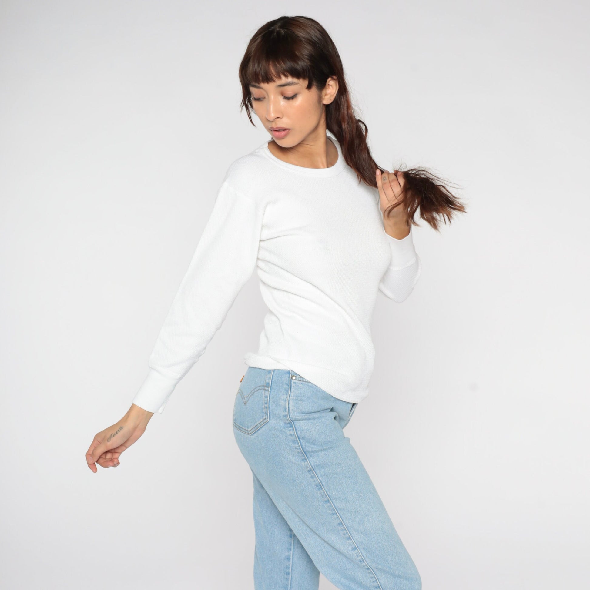 90s White Thermal Waffle Knit Long Sleeve Undershirt Small S