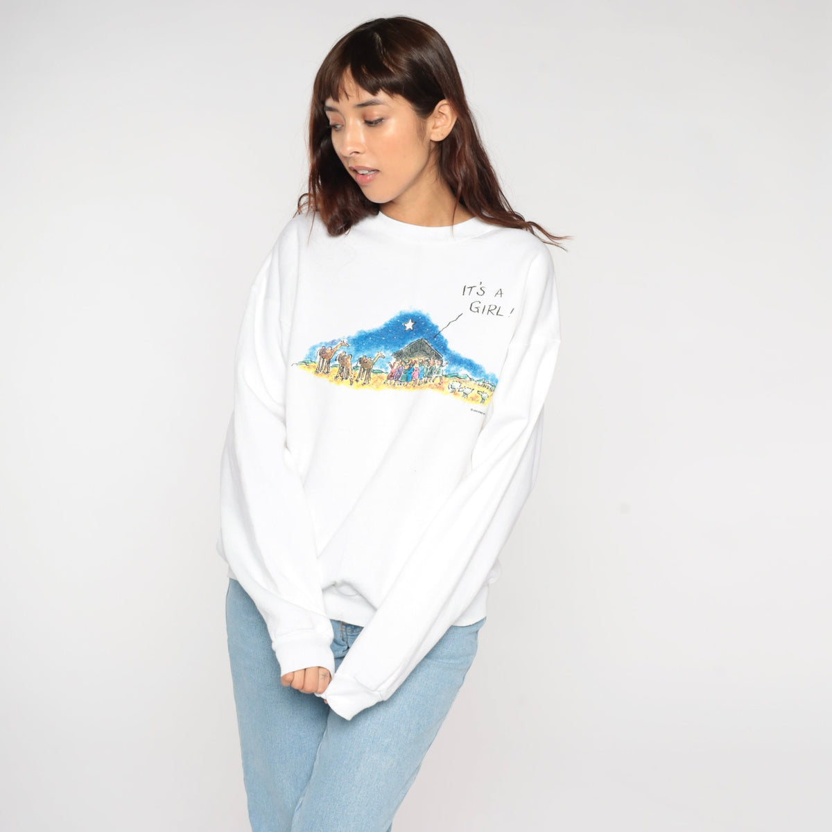 00s Nativity "It's A Girl" Graphic Sweatshirt Crewneck Large